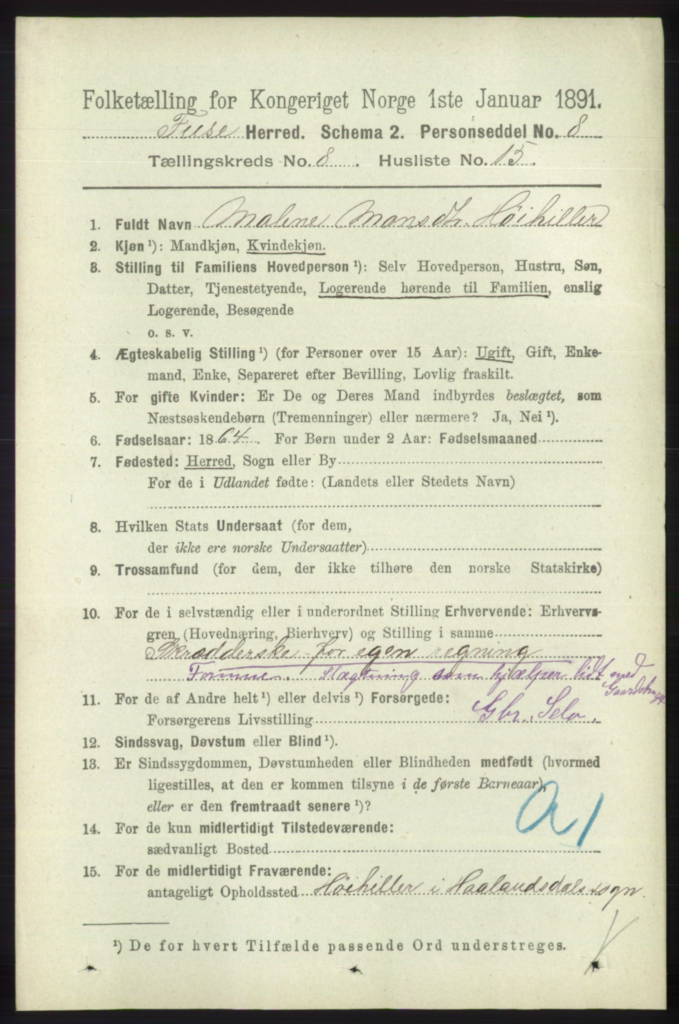 RA, 1891 census for 1241 Fusa, 1891, p. 1651