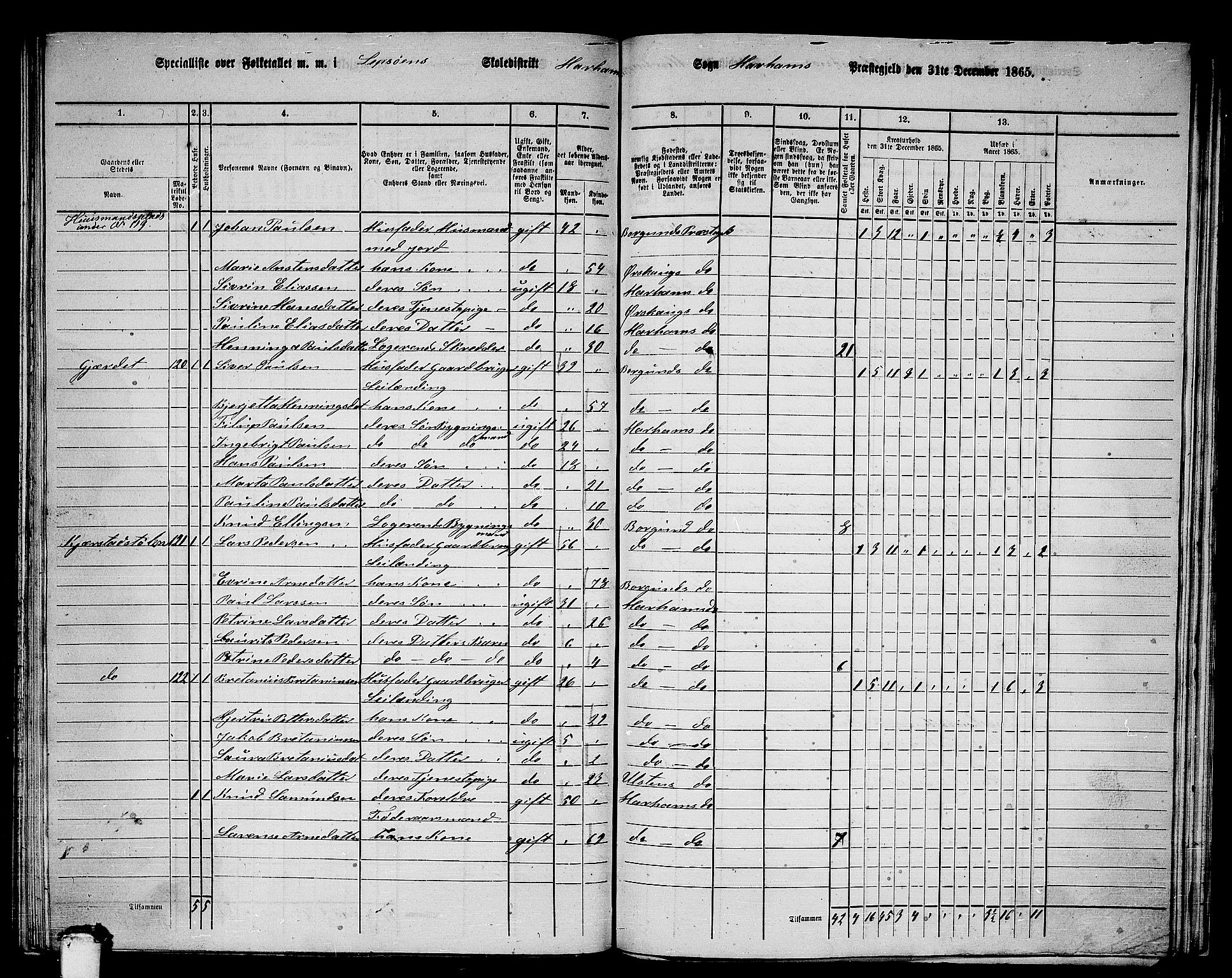 RA, 1865 census for Haram, 1865, p. 58