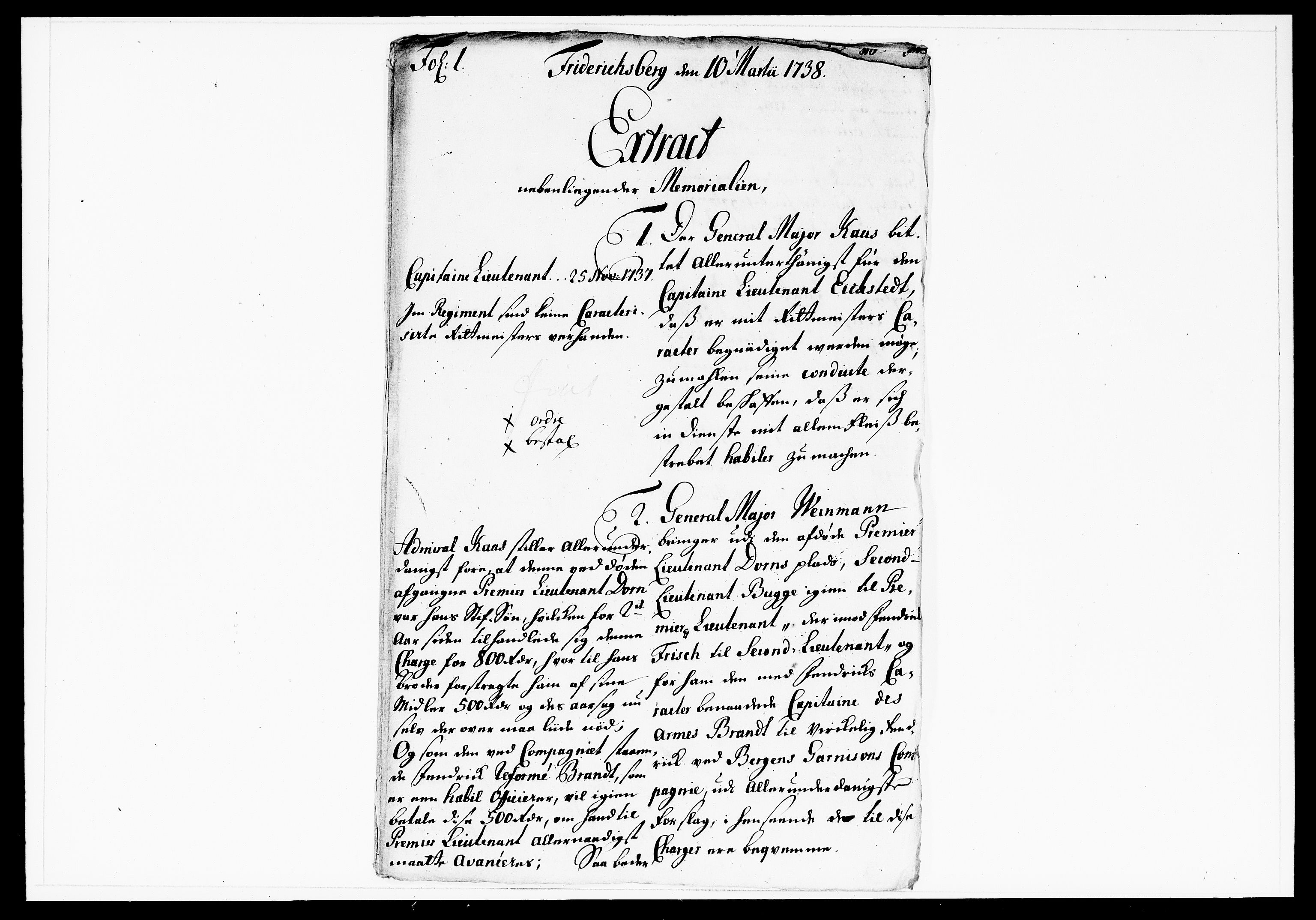 Krigskollegiet, Krigskancelliet, DRA/A-0006/-/1143-1150: Refererede sager, 1738, p. 103