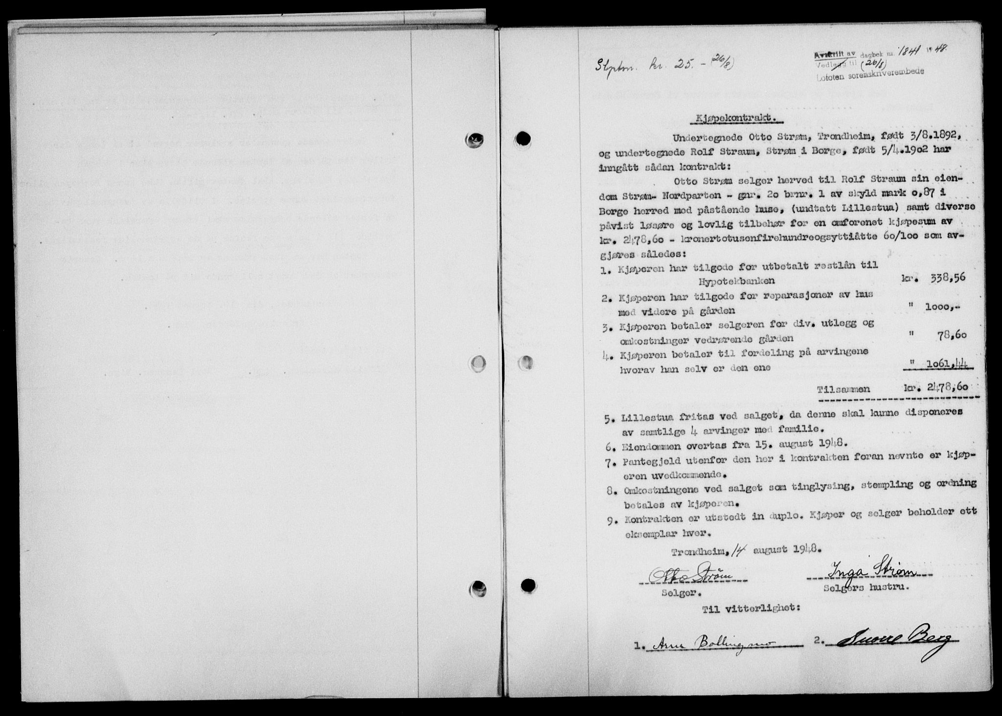 Lofoten sorenskriveri, SAT/A-0017/1/2/2C/L0019a: Mortgage book no. 19a, 1948-1948, Diary no: : 1841/1948