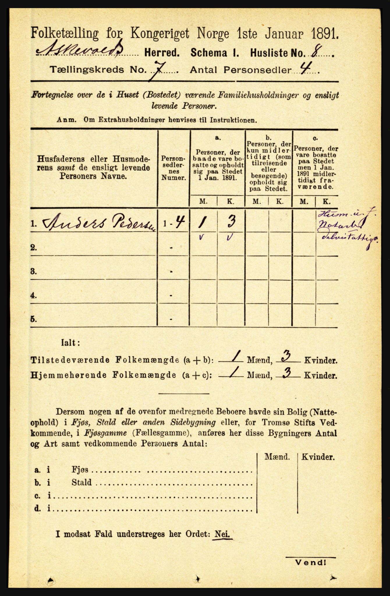 RA, 1891 census for 1428 Askvoll, 1891, p. 1858