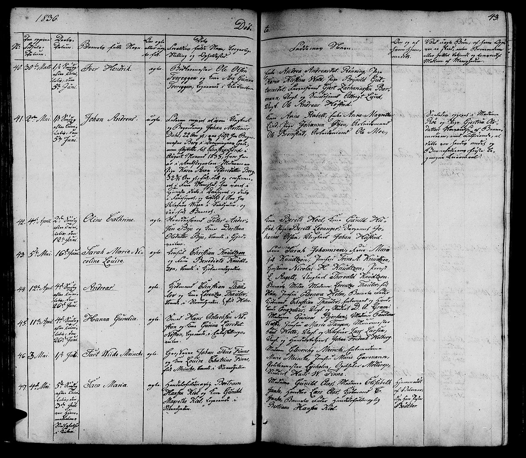 Ministerialprotokoller, klokkerbøker og fødselsregistre - Sør-Trøndelag, AV/SAT-A-1456/602/L0136: Parish register (copy) no. 602C04, 1833-1845, p. 43