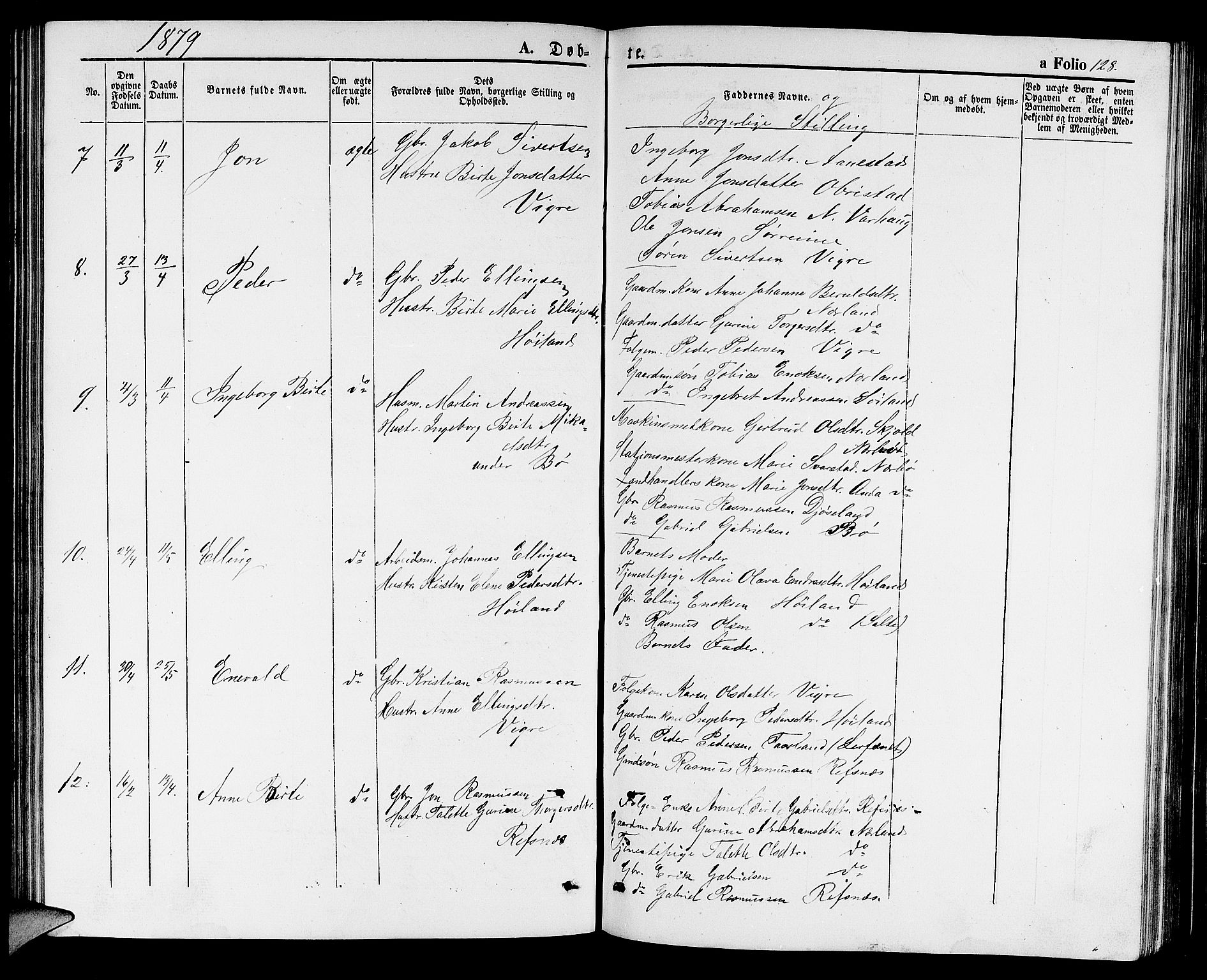 Hå sokneprestkontor, AV/SAST-A-101801/001/30BB/L0001: Parish register (copy) no. B 1, 1854-1883, p. 128