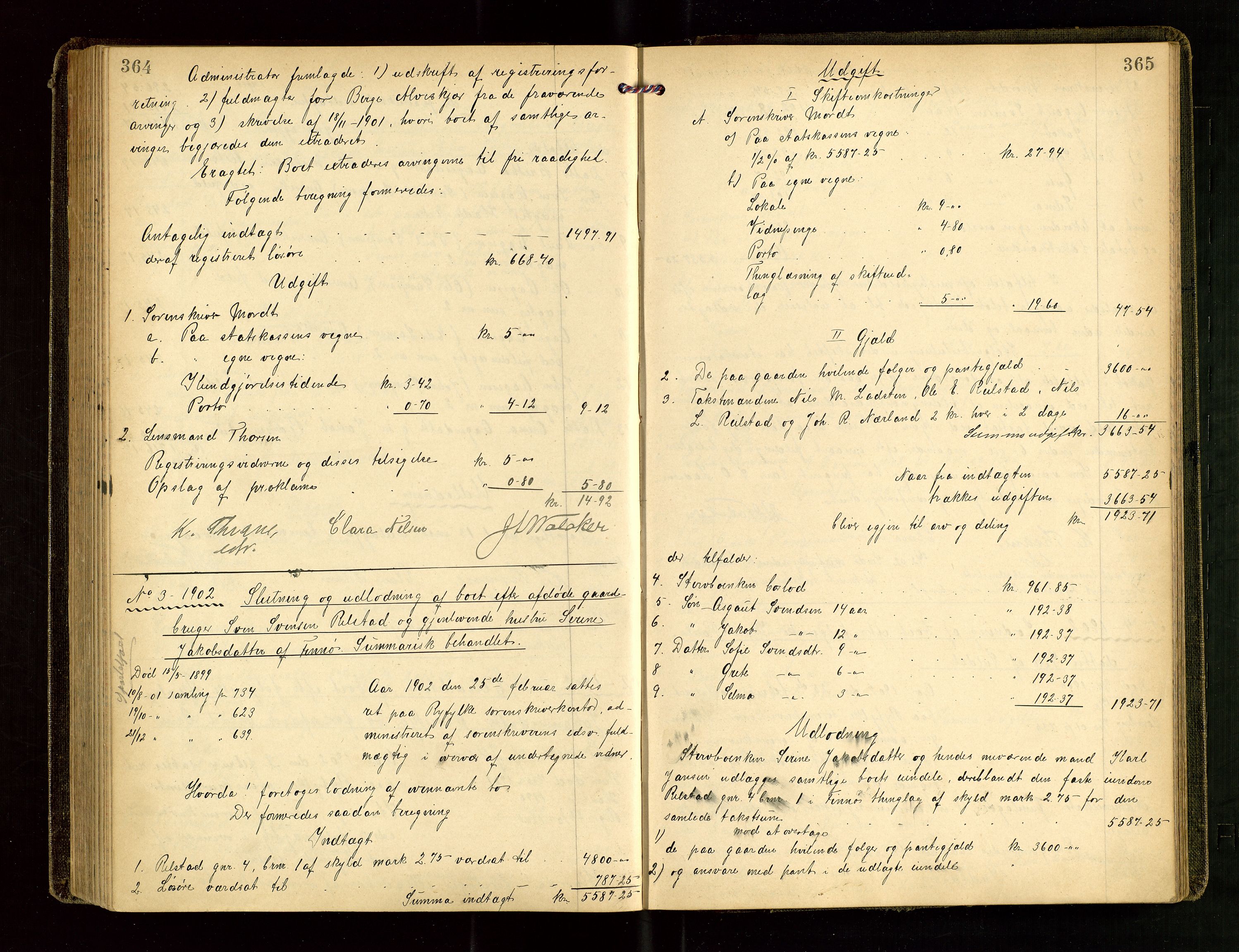 Ryfylke tingrett, AV/SAST-A-100055/001/IV/IVG/L0001: Skifteutlodningsprotokoll Med register, 1899-1903, p. 364-365