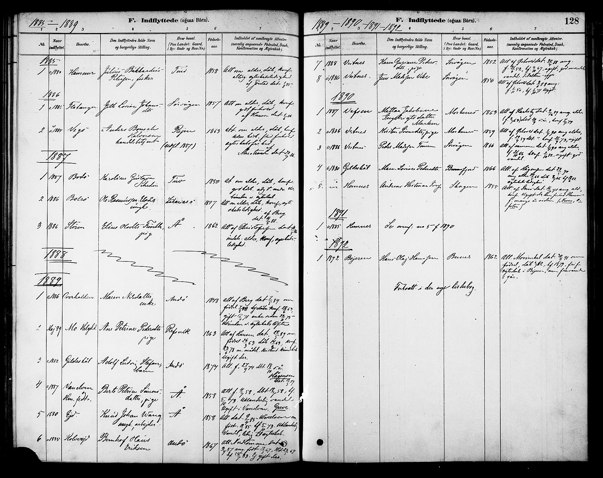 Ministerialprotokoller, klokkerbøker og fødselsregistre - Nordland, AV/SAT-A-1459/886/L1219: Parish register (official) no. 886A01, 1878-1892, p. 128