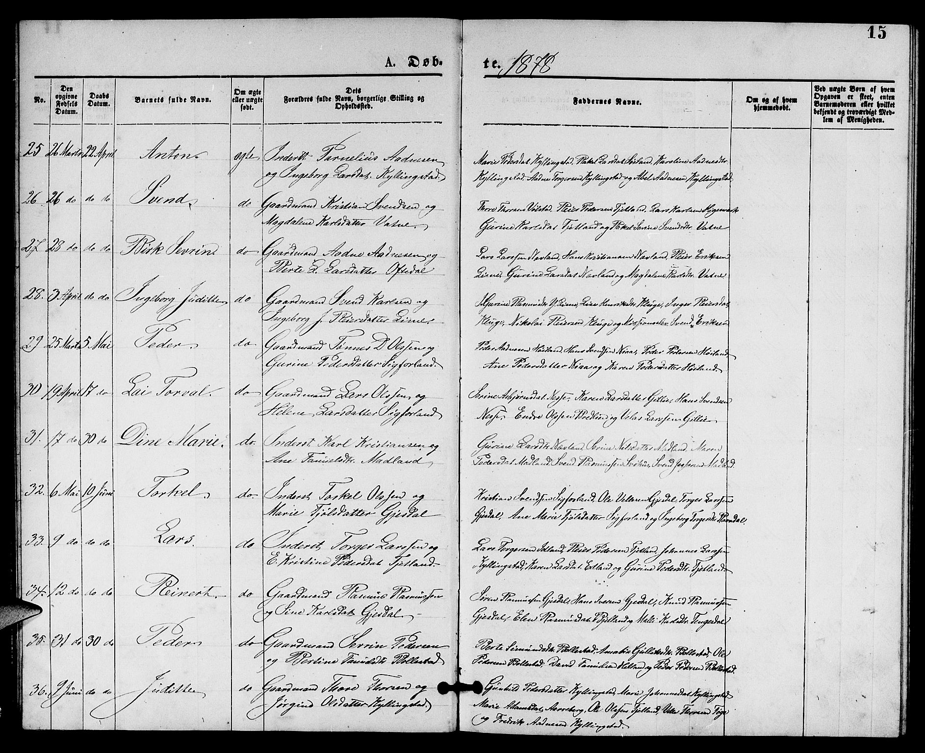 Lye sokneprestkontor, AV/SAST-A-101794/001/30BB/L0005: Parish register (copy) no. B 5, 1875-1886, p. 15