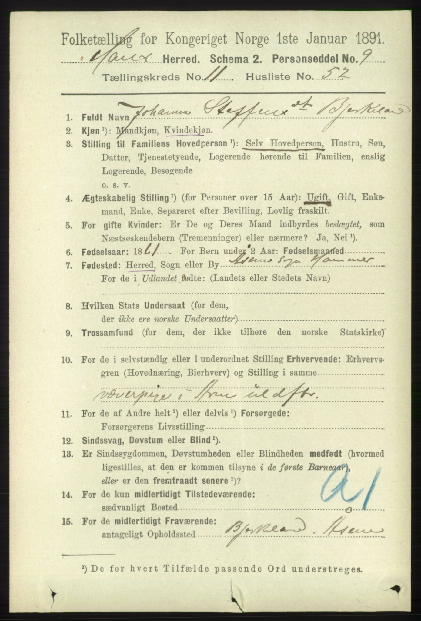 RA, 1891 census for 1250 Haus, 1891, p. 5185