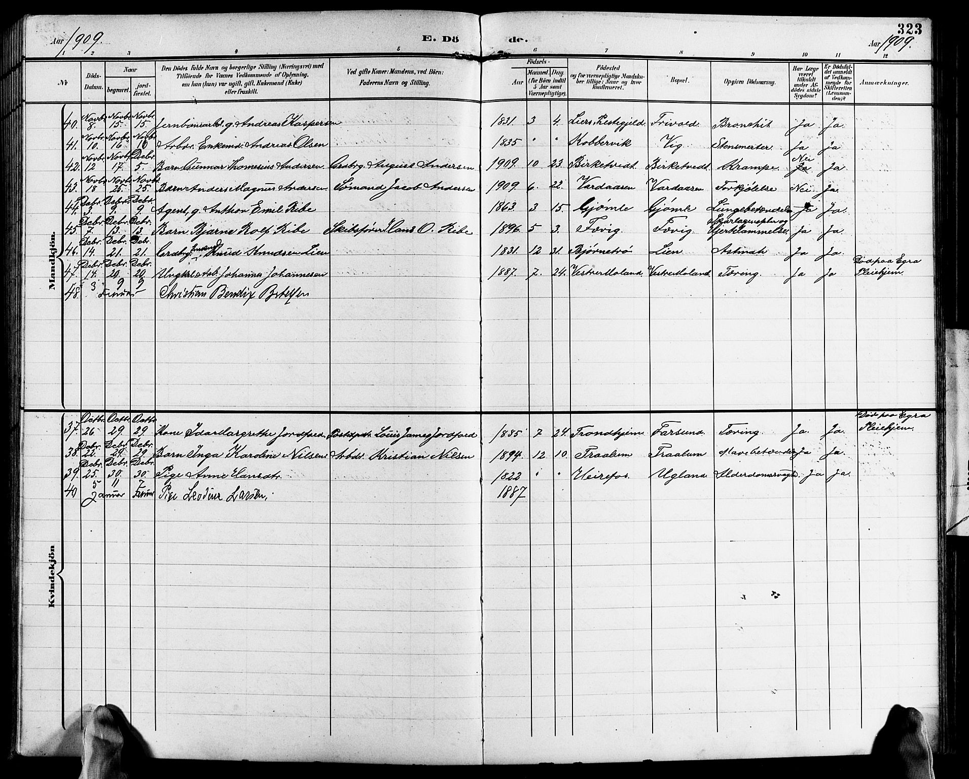 Fjære sokneprestkontor, AV/SAK-1111-0011/F/Fb/L0012: Parish register (copy) no. B 12, 1902-1925, p. 323