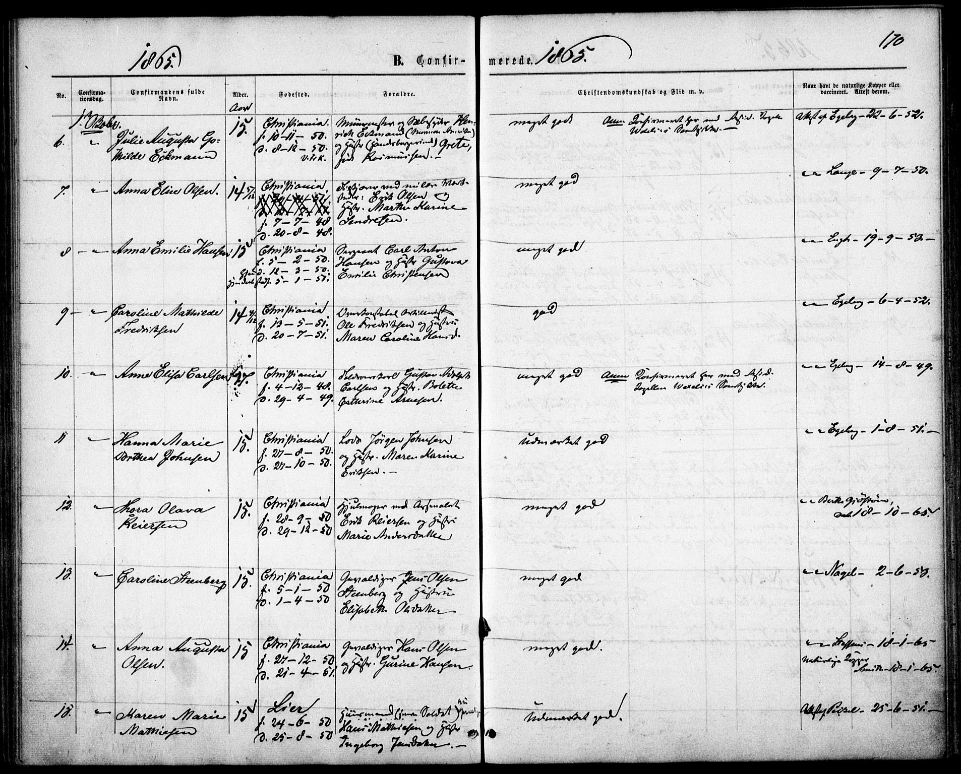 Garnisonsmenigheten Kirkebøker, AV/SAO-A-10846/F/Fa/L0010: Parish register (official) no. 10, 1859-1869, p. 170