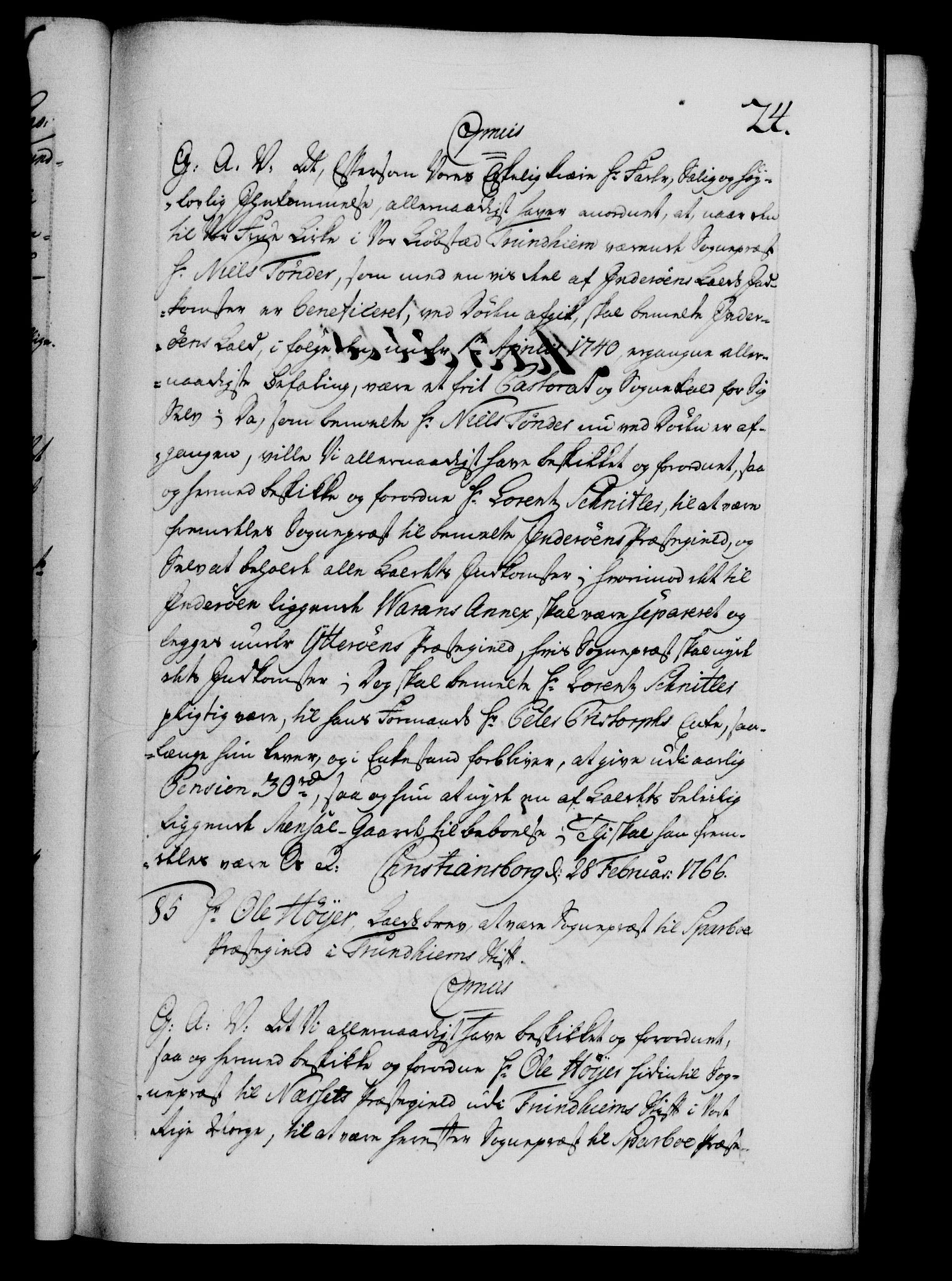 Danske Kanselli 1572-1799, AV/RA-EA-3023/F/Fc/Fca/Fcaa/L0043: Norske registre, 1766-1768, p. 24a