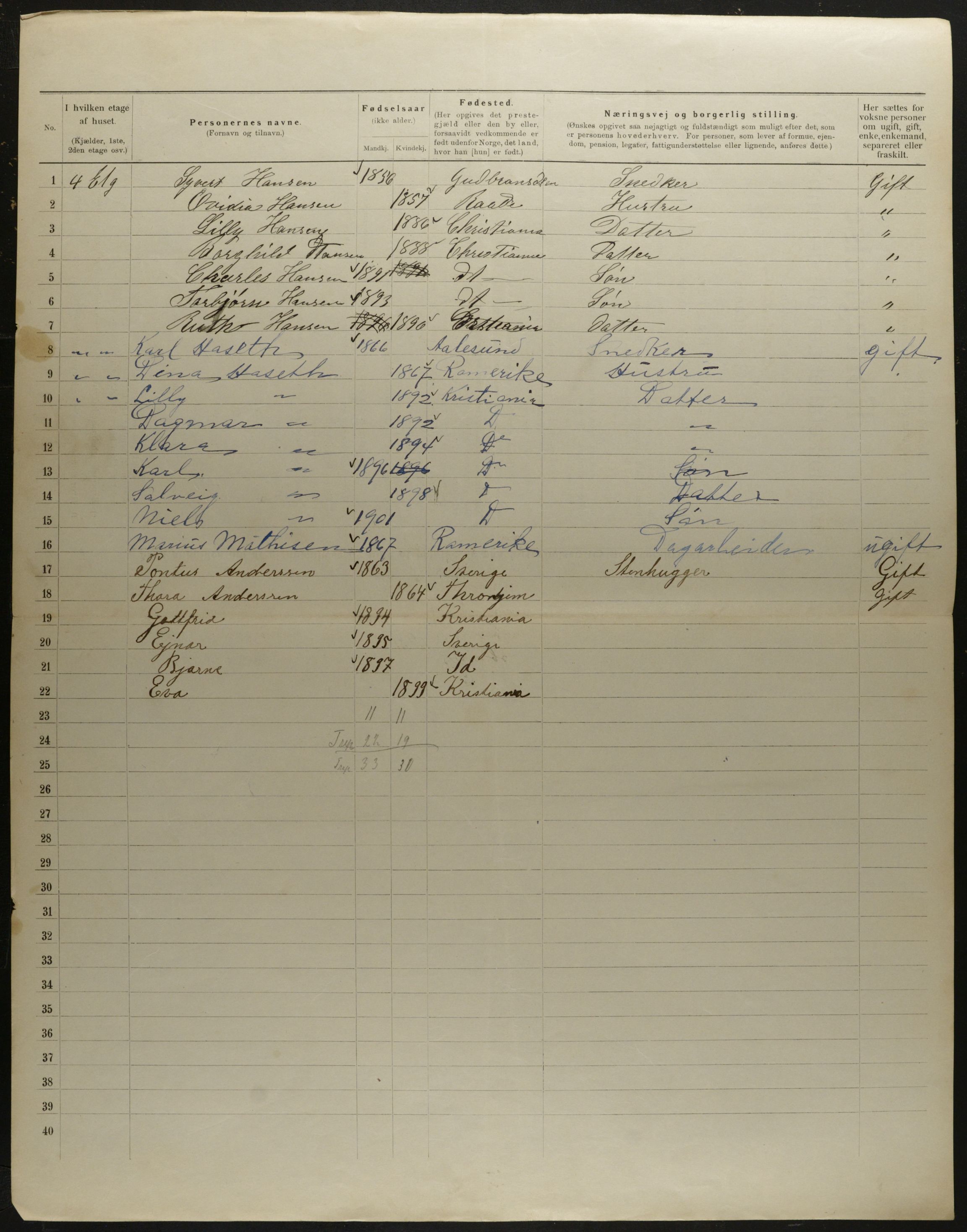 OBA, Municipal Census 1901 for Kristiania, 1901, p. 8085