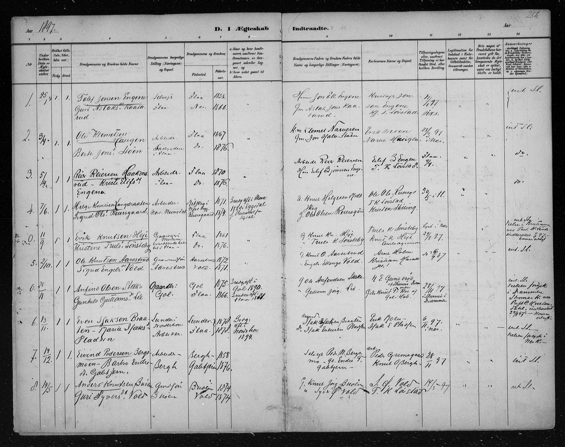 Nes kirkebøker, SAKO/A-236/F/Fa/L0012: Parish register (official) no. 12, 1881-1917, p. 256