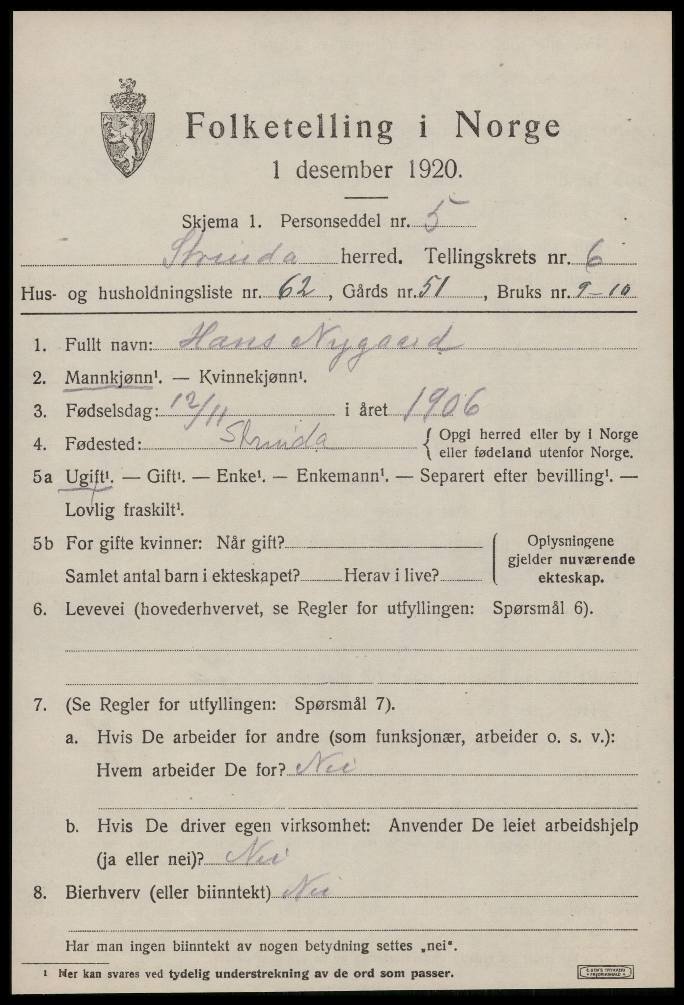 SAT, 1920 census for Strinda, 1920, p. 15342