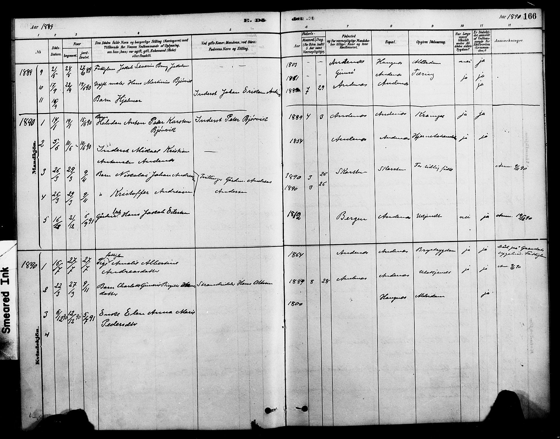 Ministerialprotokoller, klokkerbøker og fødselsregistre - Nordland, AV/SAT-A-1459/899/L1436: Parish register (official) no. 899A04, 1881-1896, p. 166