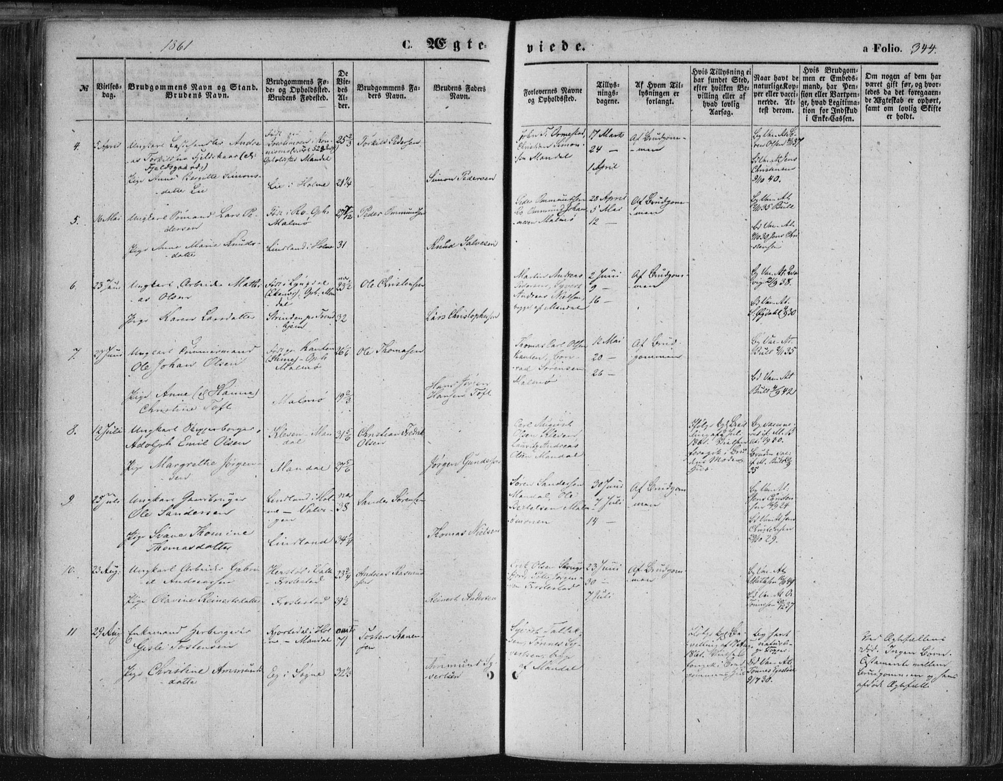 Mandal sokneprestkontor, AV/SAK-1111-0030/F/Fa/Faa/L0014: Parish register (official) no. A 14, 1859-1872, p. 344