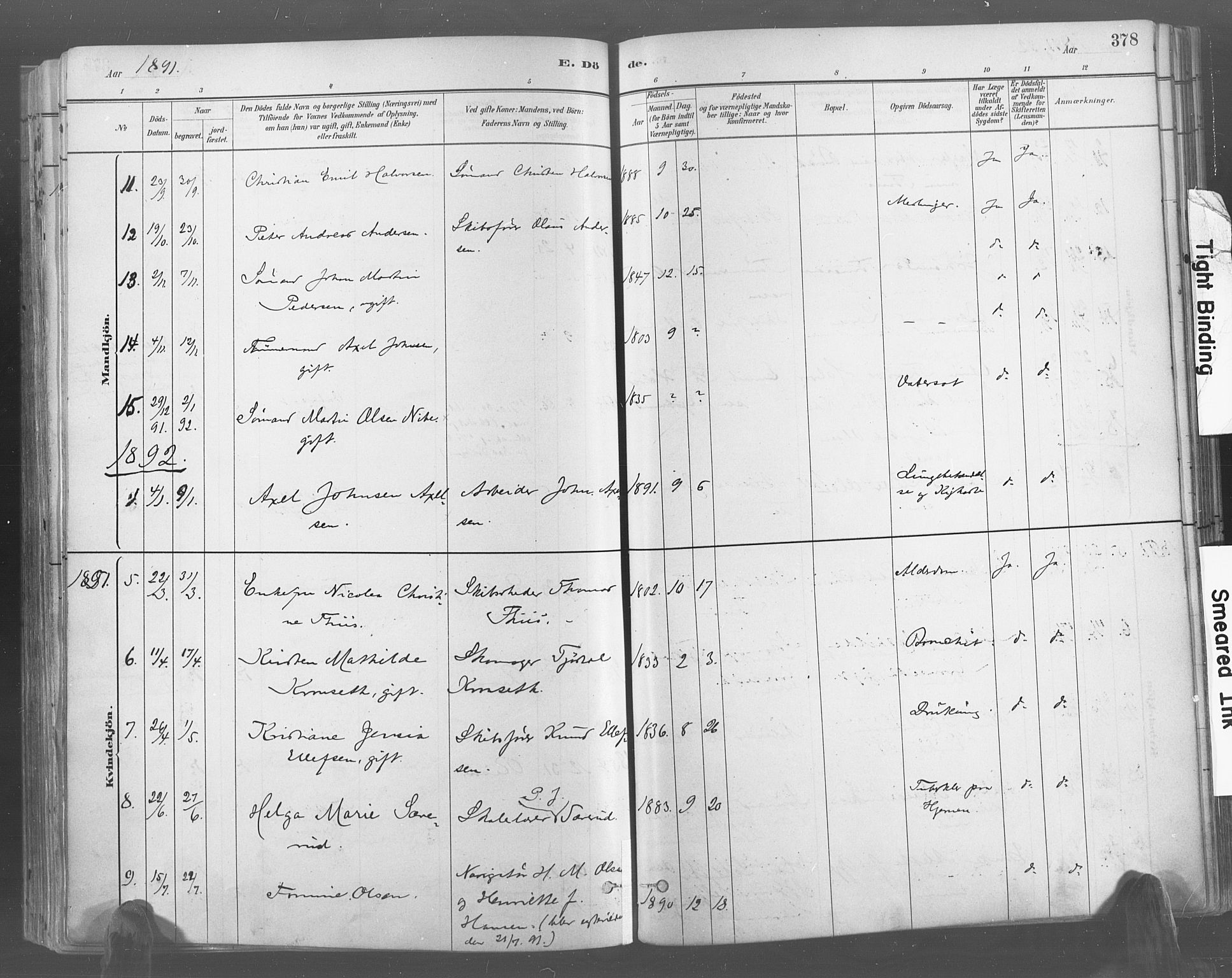 Risør sokneprestkontor, AV/SAK-1111-0035/F/Fa/L0005: Parish register (official) no. A 5, 1883-1895, p. 378