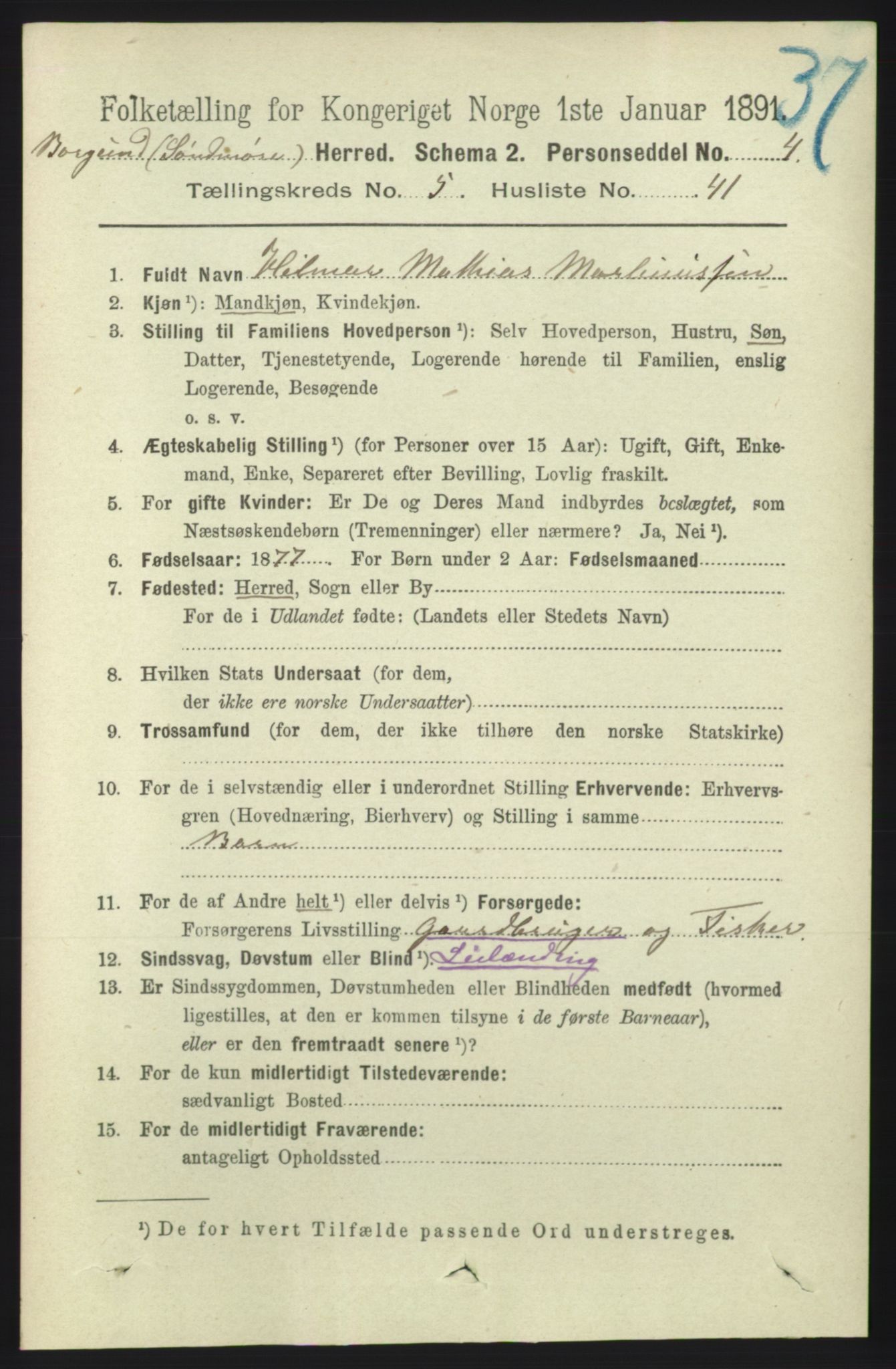 RA, 1891 census for 1531 Borgund, 1891, p. 1523