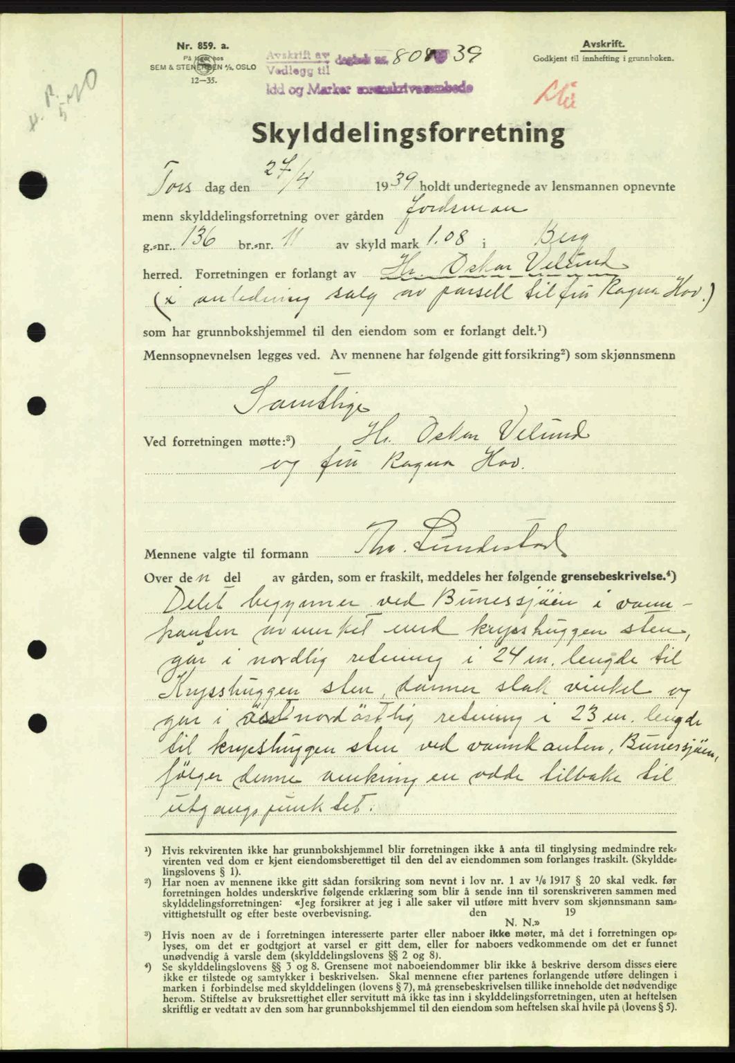 Idd og Marker sorenskriveri, AV/SAO-A-10283/G/Gb/Gbb/L0003: Mortgage book no. A3, 1938-1939, Diary no: : 808/1939