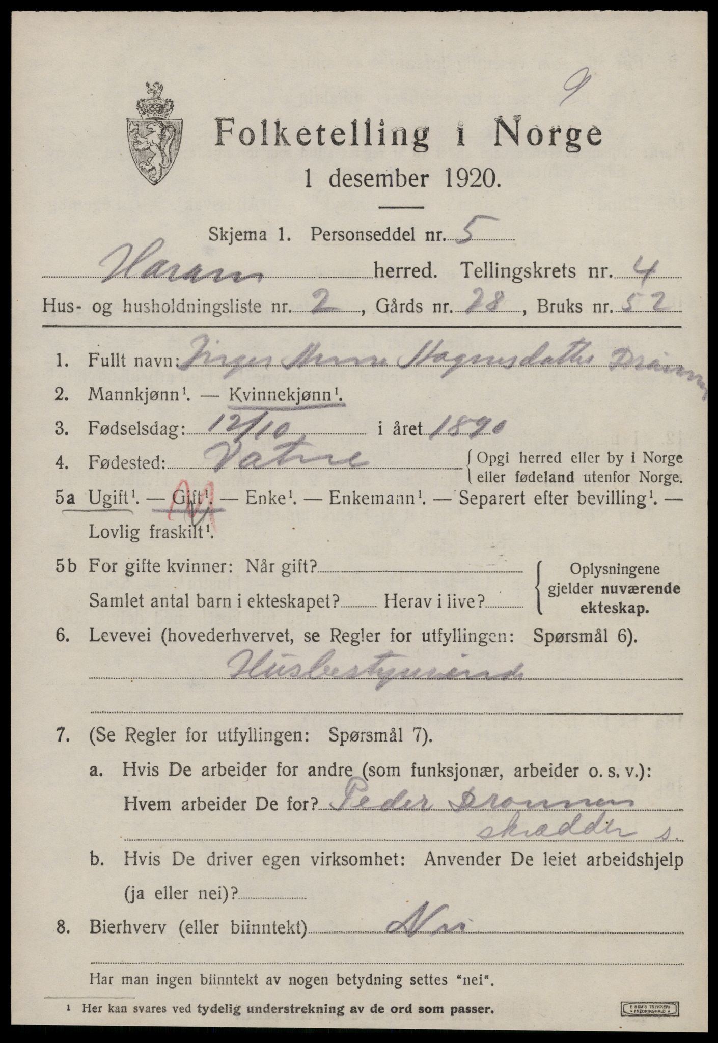 SAT, 1920 census for Haram, 1920, p. 2249