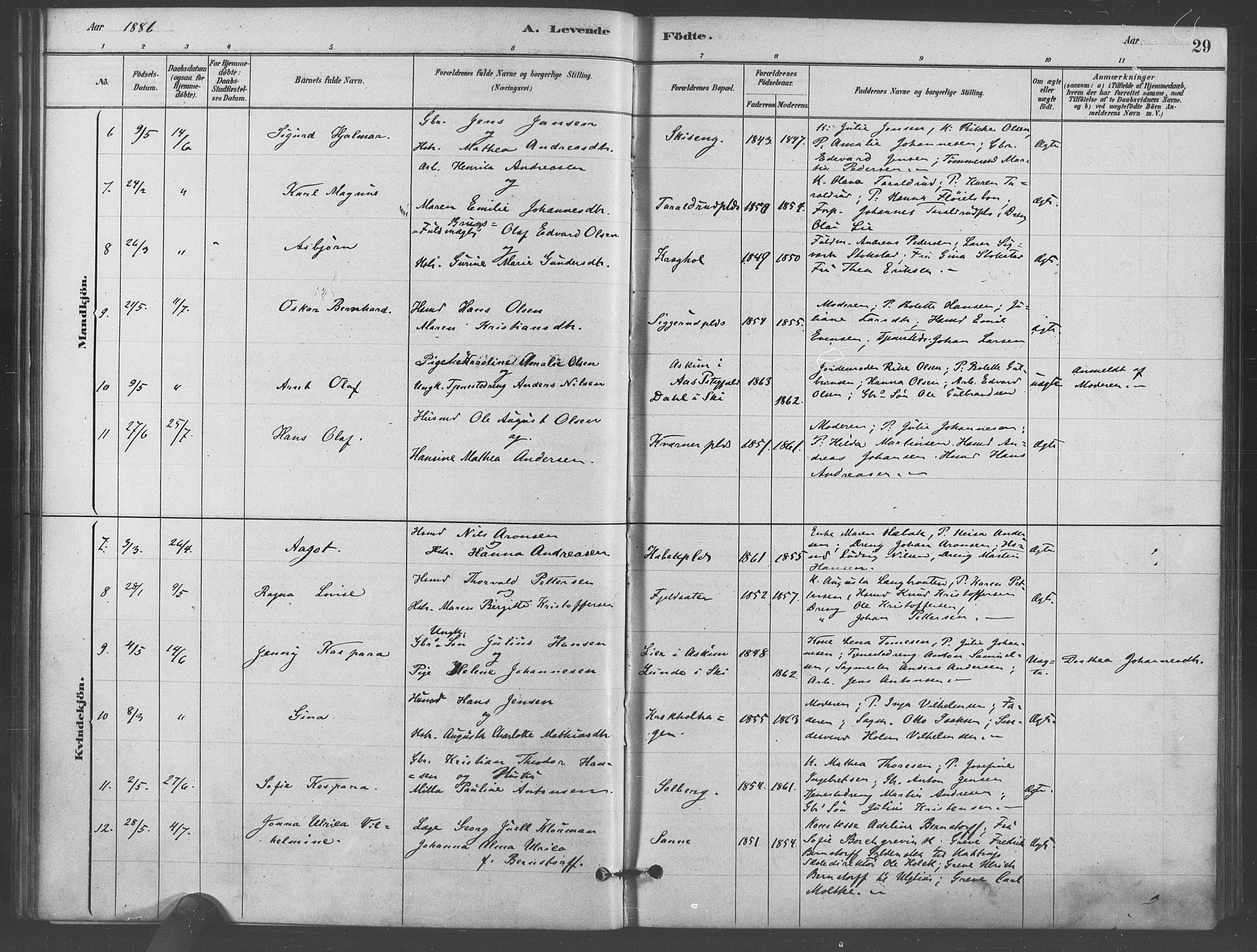 Kråkstad prestekontor Kirkebøker, SAO/A-10125a/F/Fb/L0001: Parish register (official) no. II 1, 1880-1892, p. 29