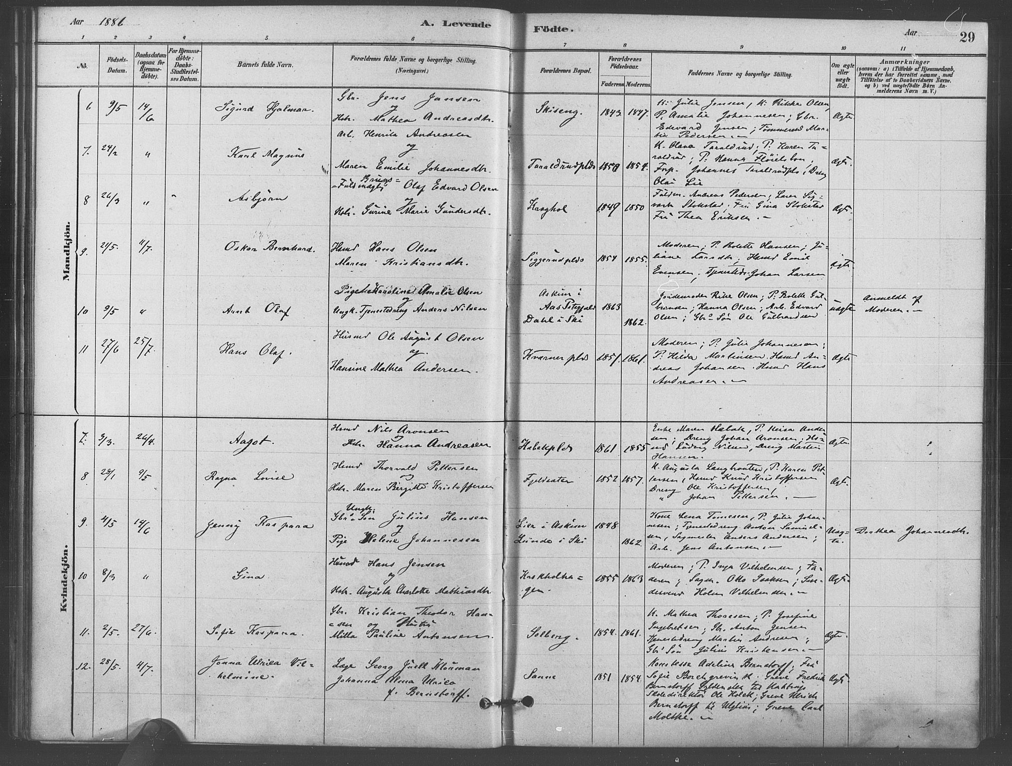 Kråkstad prestekontor Kirkebøker, AV/SAO-A-10125a/F/Fb/L0001: Parish register (official) no. II 1, 1880-1892, p. 29