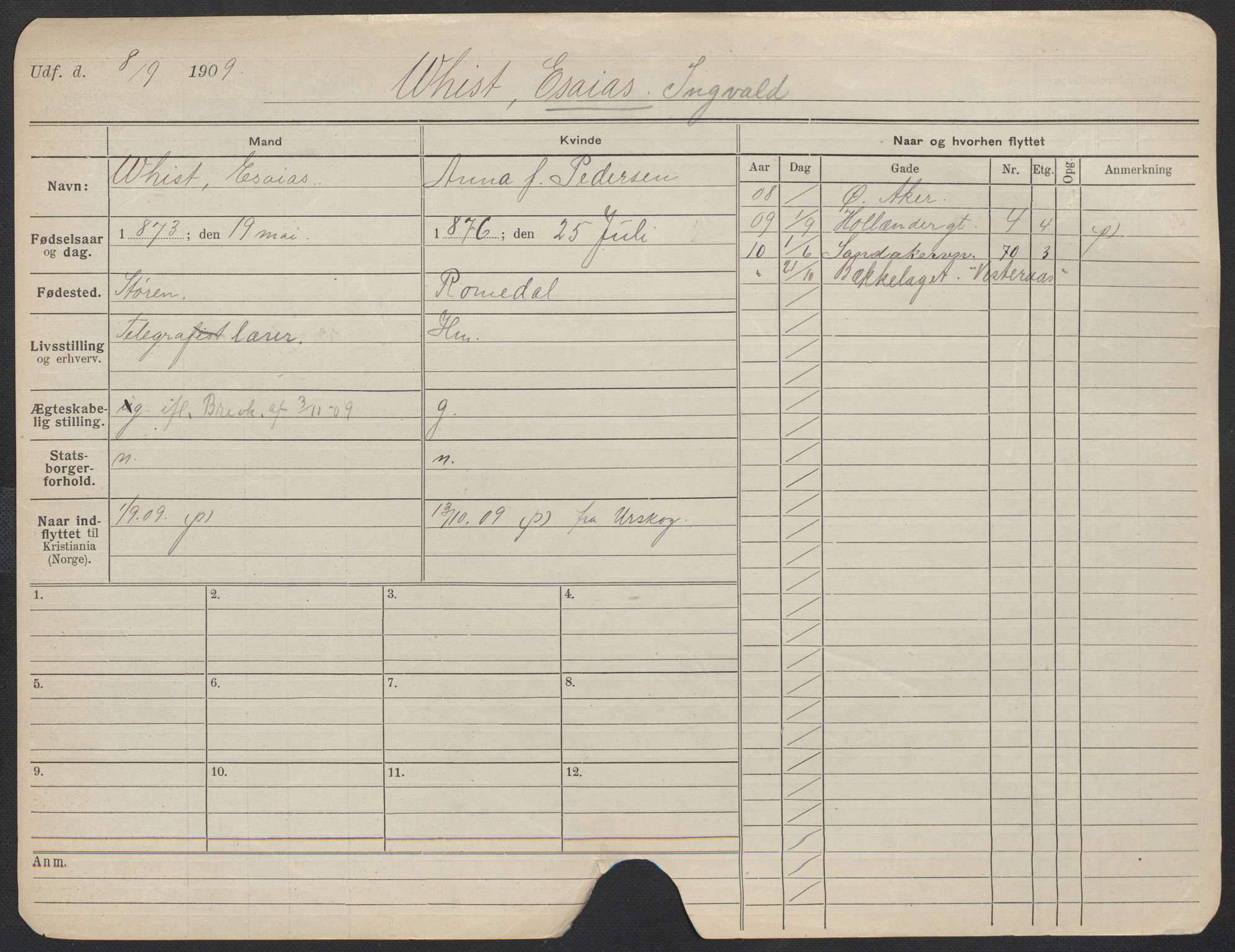 Oslo folkeregister, Registerkort, AV/SAO-A-11715/F/Fa/Fac/L0011: Menn, 1906-1914, p. 900a