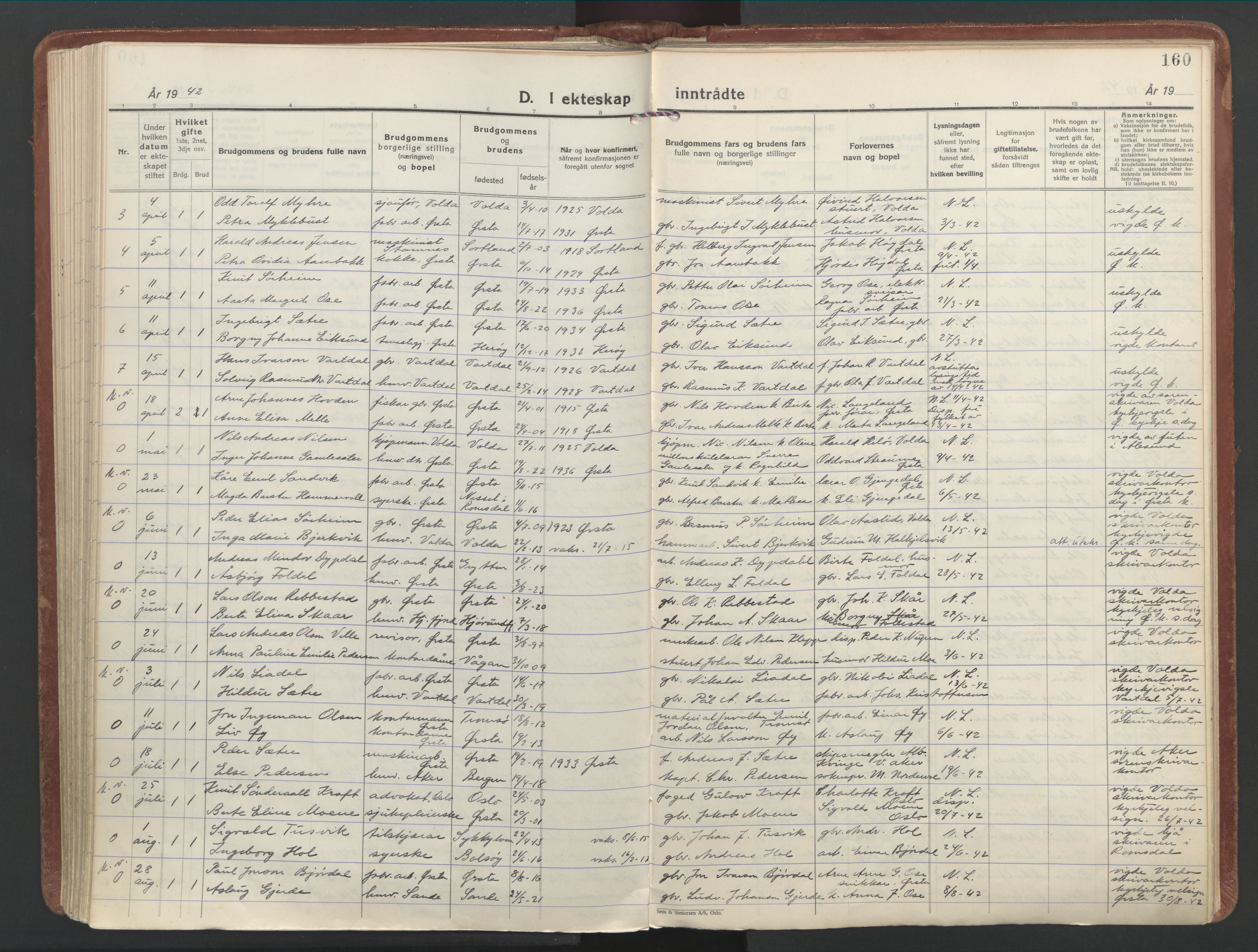 Ministerialprotokoller, klokkerbøker og fødselsregistre - Møre og Romsdal, AV/SAT-A-1454/513/L0181: Parish register (official) no. 513A08, 1930-1943, p. 160