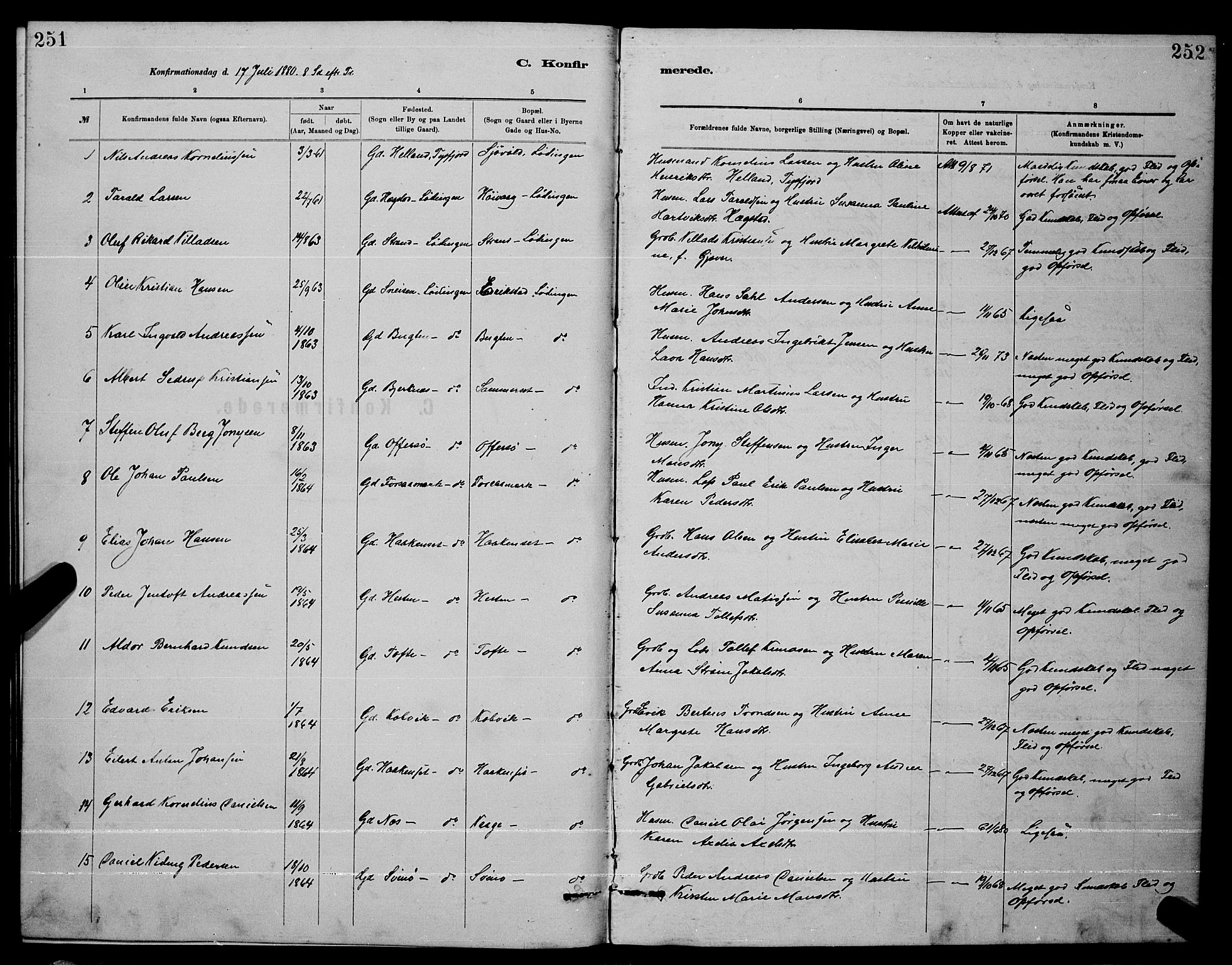 Ministerialprotokoller, klokkerbøker og fødselsregistre - Nordland, AV/SAT-A-1459/872/L1047: Parish register (copy) no. 872C03, 1880-1897, p. 251-252