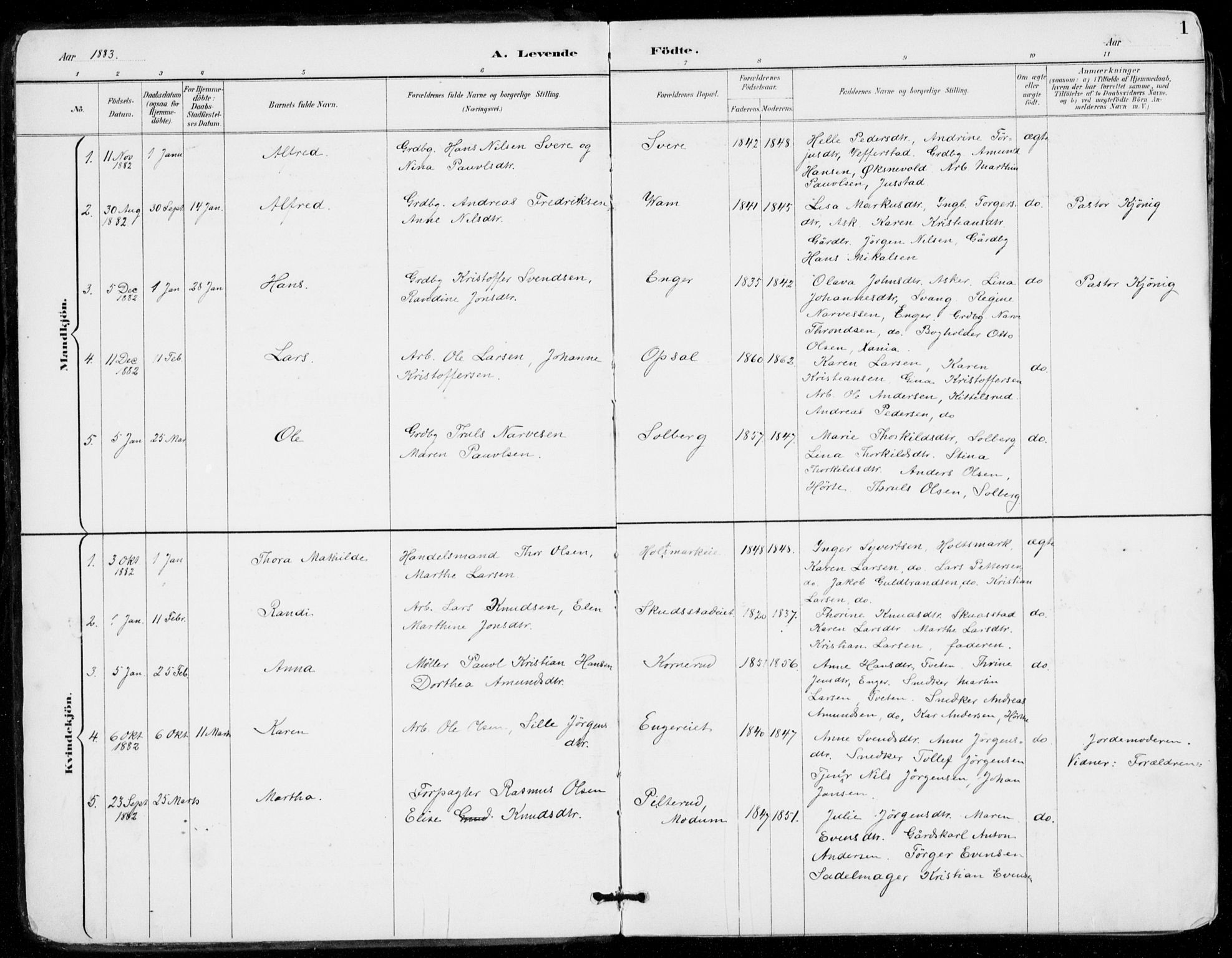 Sylling kirkebøker, SAKO/A-247/F/Fa/L0001: Parish register (official) no. 1, 1883-1910, p. 1