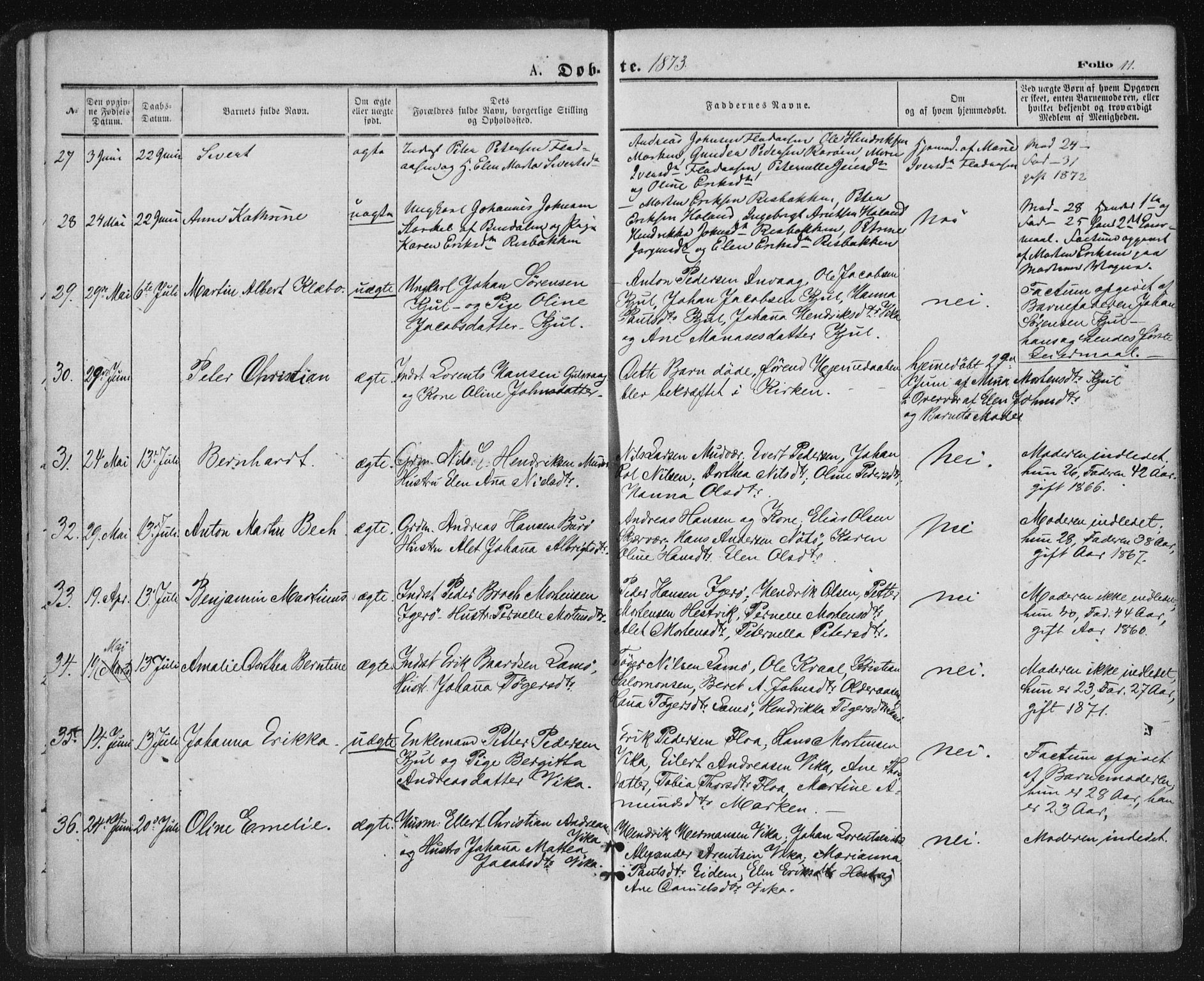 Ministerialprotokoller, klokkerbøker og fødselsregistre - Nordland, AV/SAT-A-1459/816/L0241: Parish register (official) no. 816A07, 1870-1885, p. 11