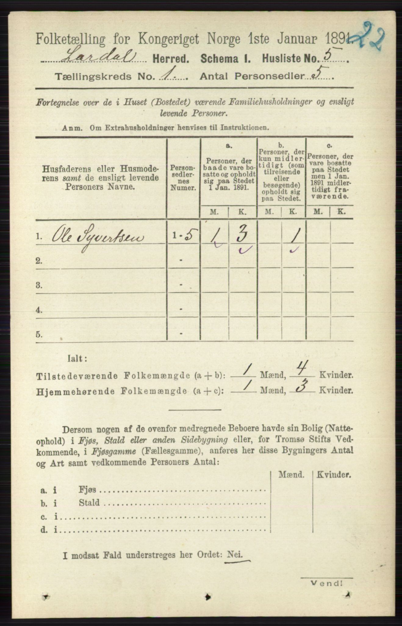 RA, 1891 census for 0728 Lardal, 1891, p. 27