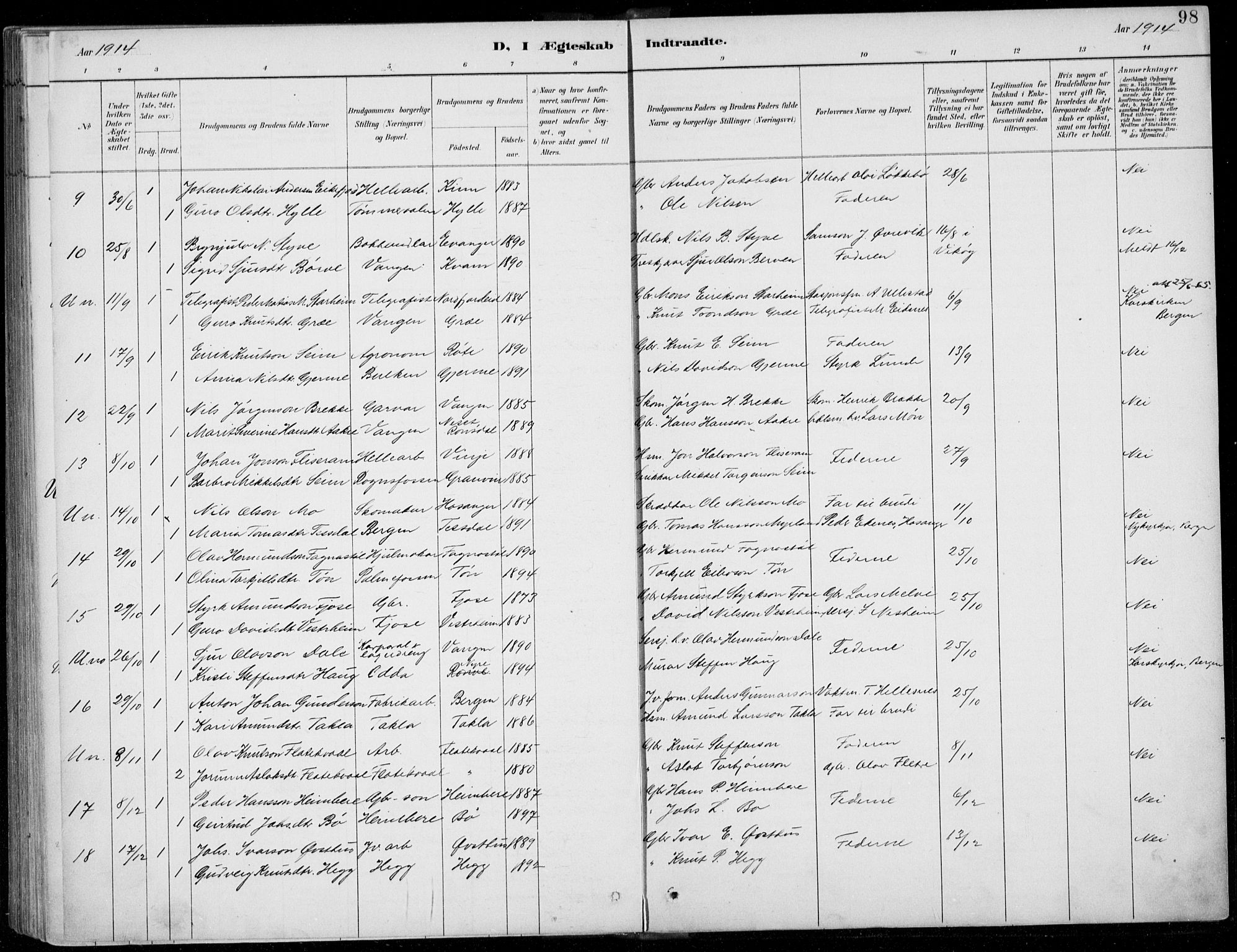 Voss sokneprestembete, SAB/A-79001/H/Haa: Parish register (official) no. C  1, 1887-1915, p. 98