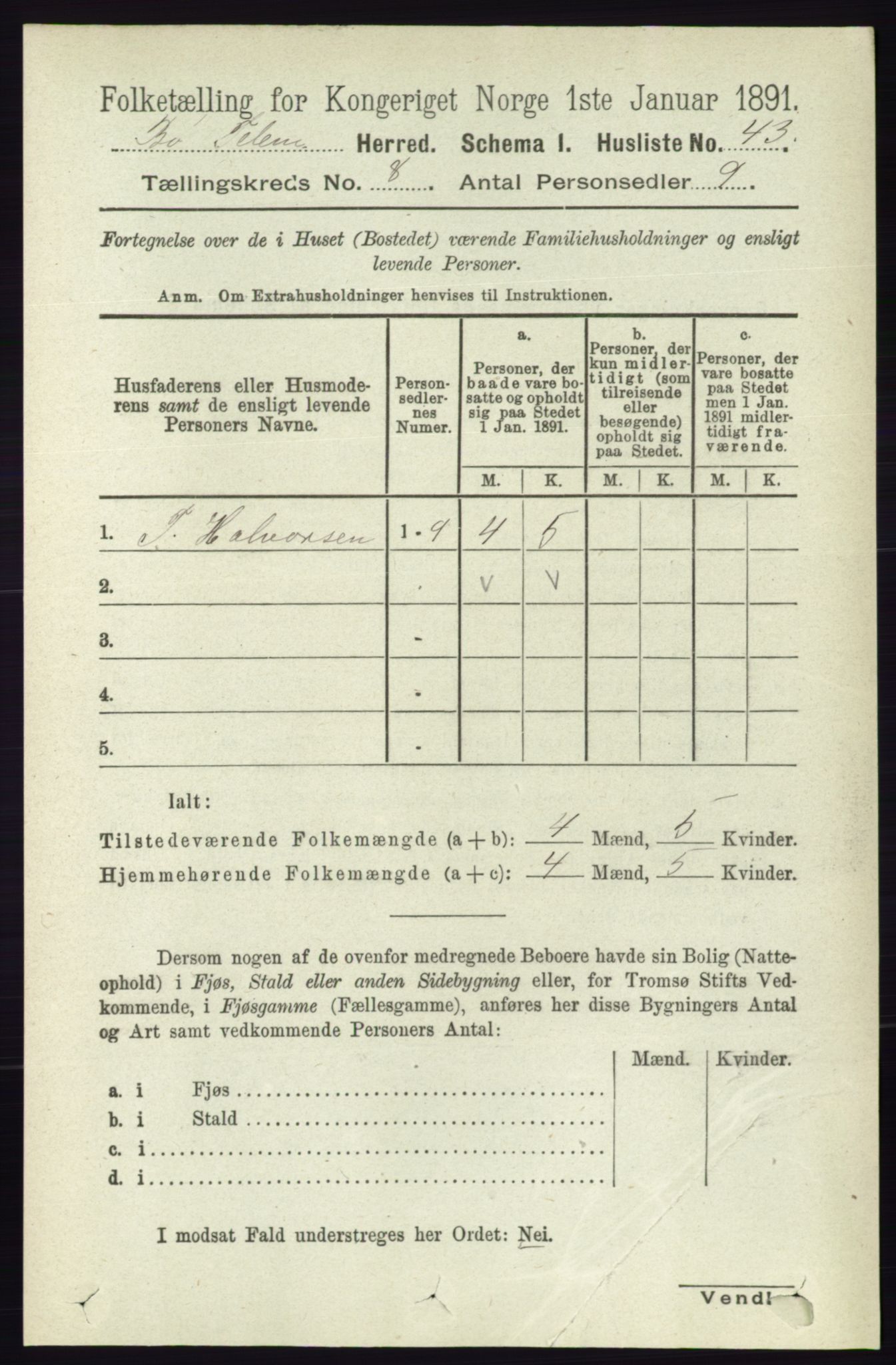 RA, 1891 census for 0821 Bø, 1891, p. 2548