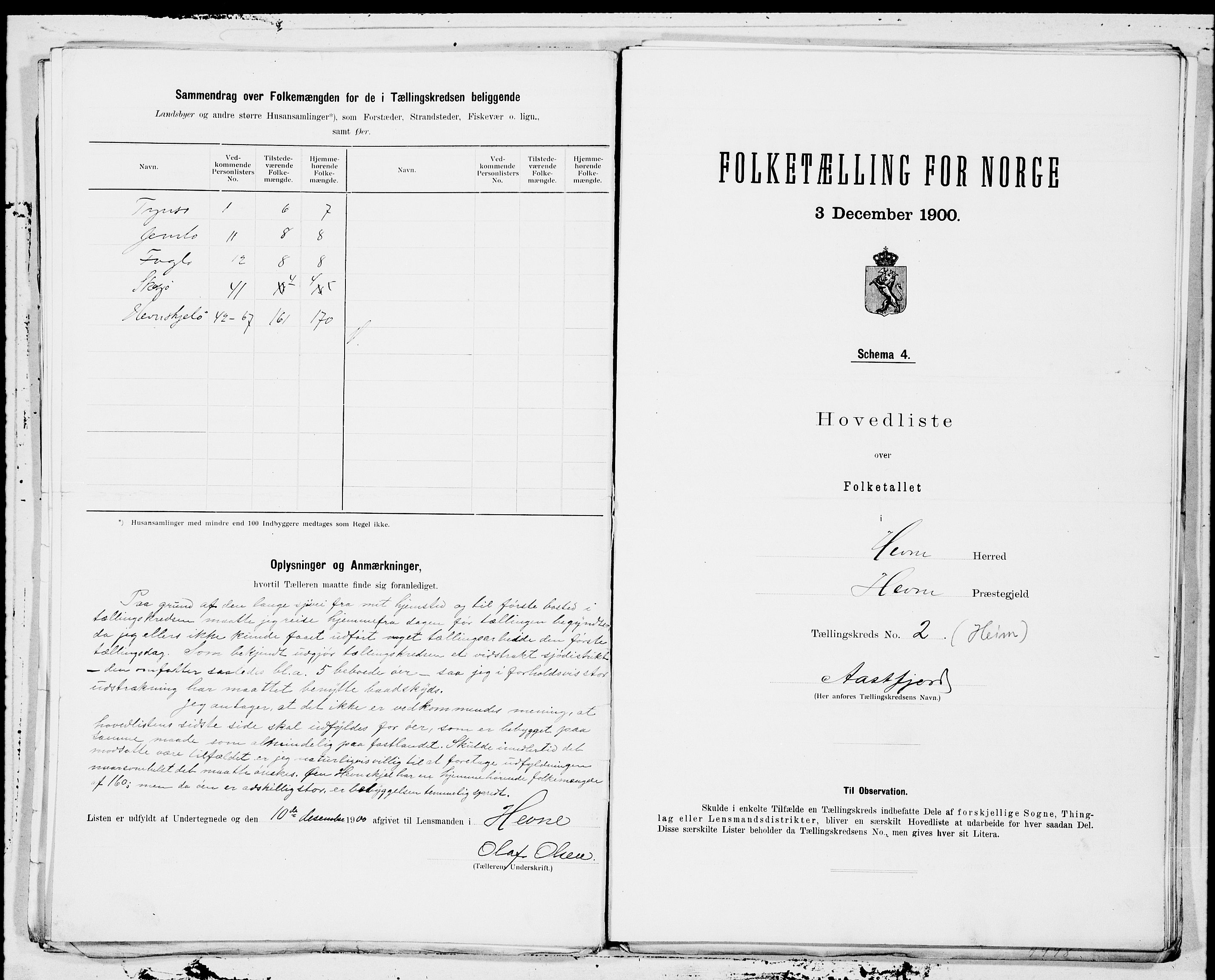 SAT, 1900 census for Hemne, 1900, p. 4