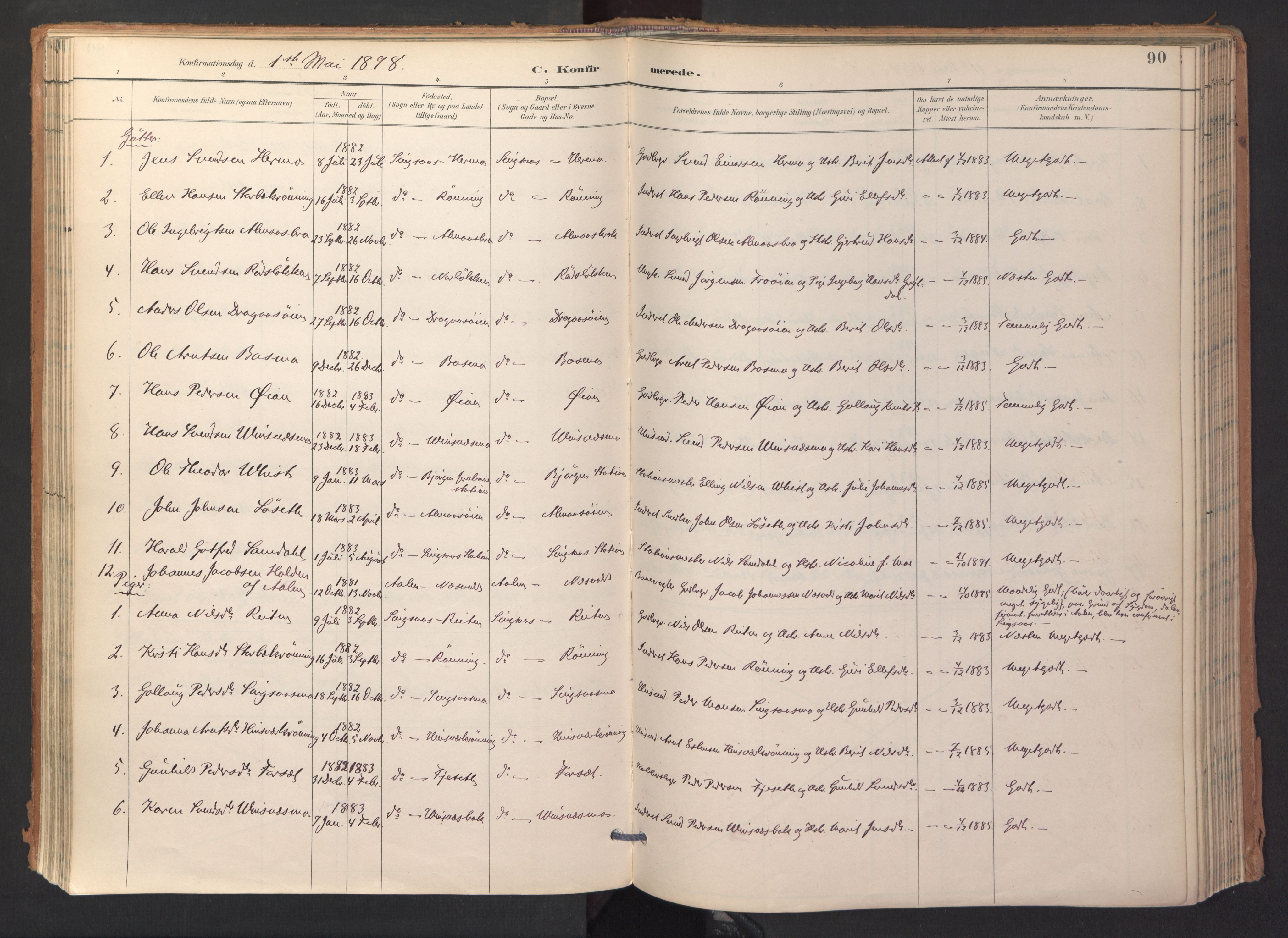 Ministerialprotokoller, klokkerbøker og fødselsregistre - Sør-Trøndelag, SAT/A-1456/688/L1025: Parish register (official) no. 688A02, 1891-1909, p. 90