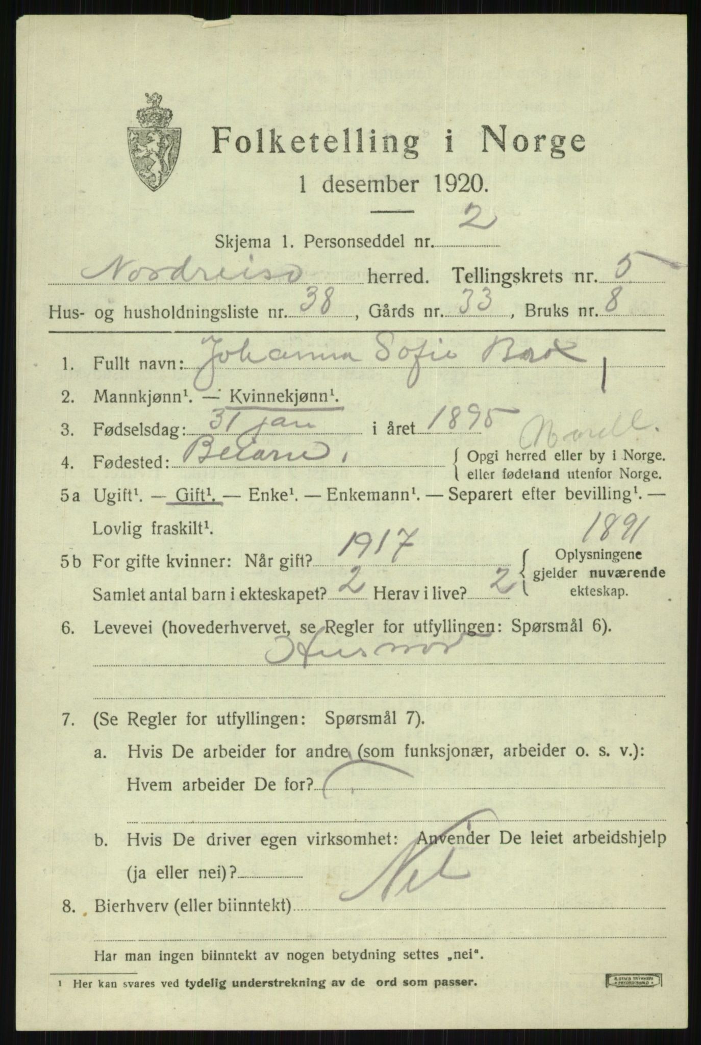 SATØ, 1920 census for Nordreisa, 1920, p. 2683