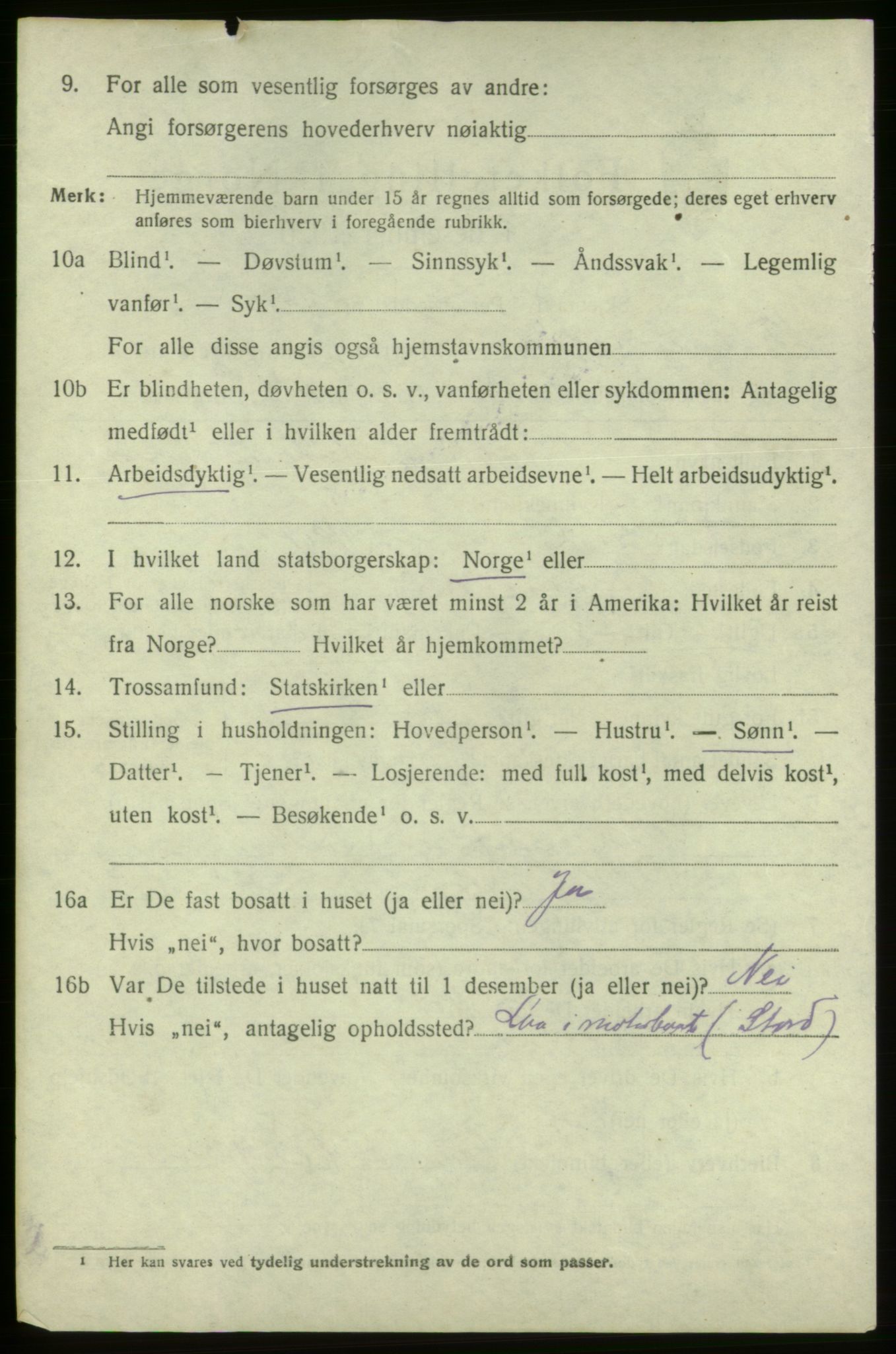 SAB, 1920 census for Bremnes, 1920, p. 6111