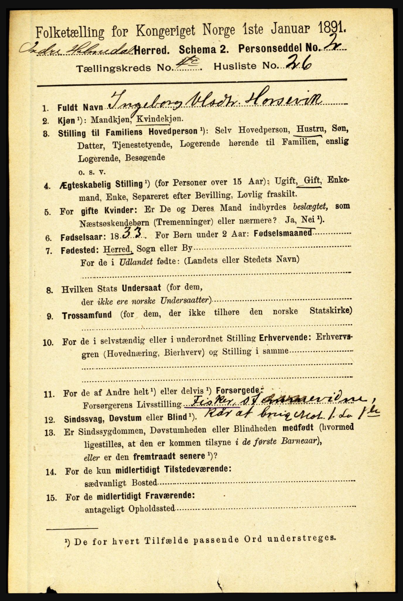 RA, 1891 census for 1430 Indre Holmedal, 1891, p. 1816