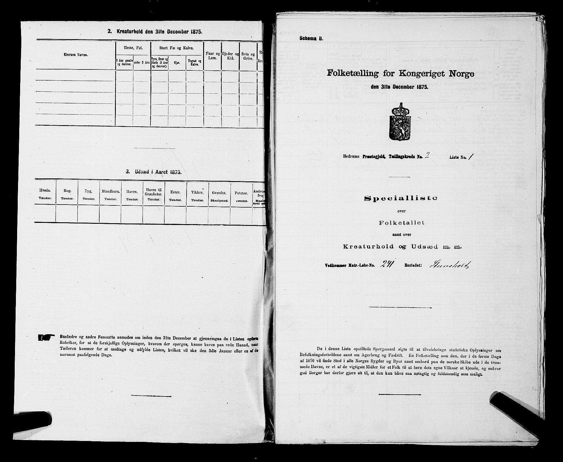 SAKO, 1875 census for 0727P Hedrum, 1875, p. 133