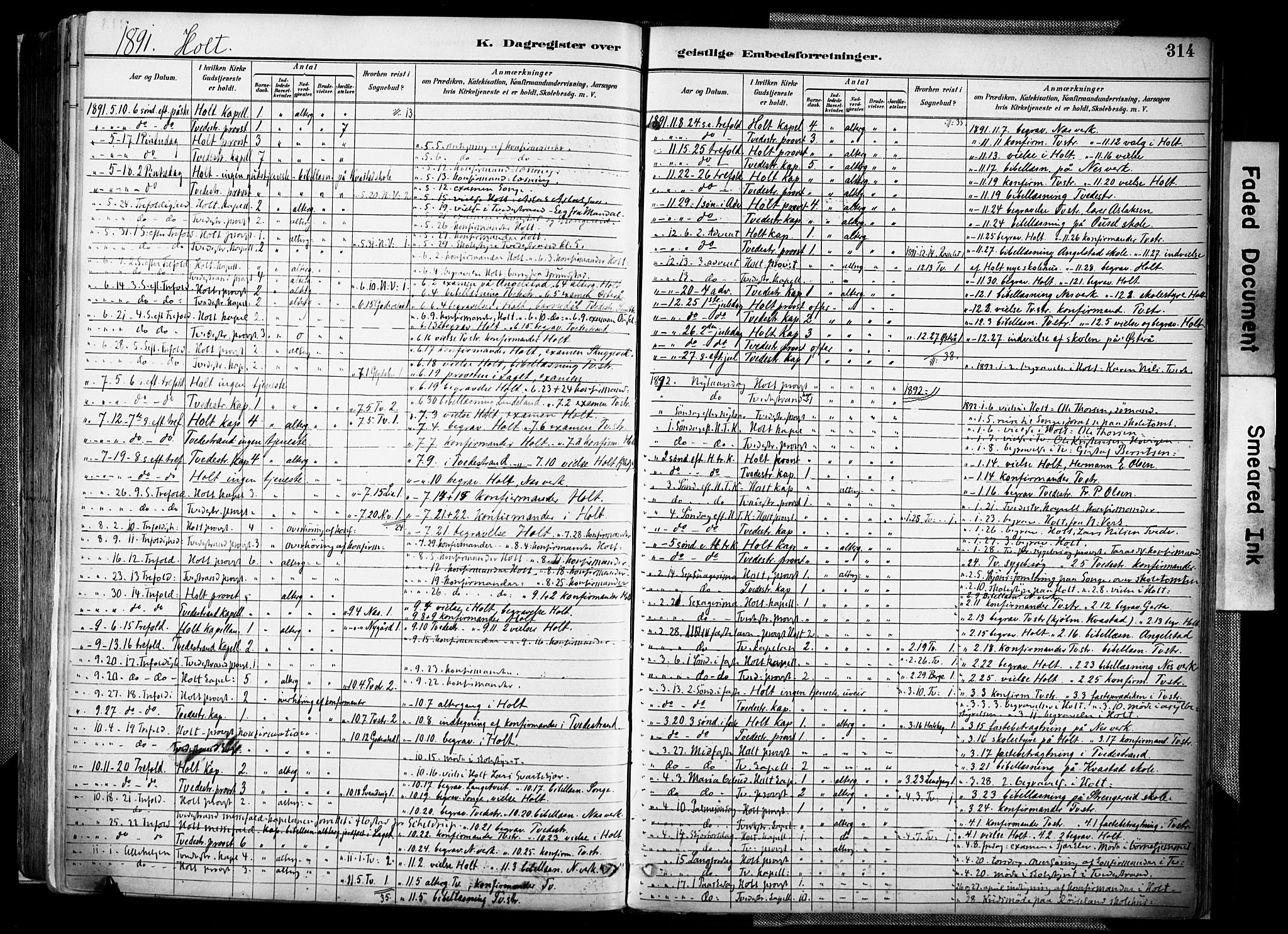 Holt sokneprestkontor, AV/SAK-1111-0021/F/Fa/L0012: Parish register (official) no. A 12, 1885-1907, p. 314