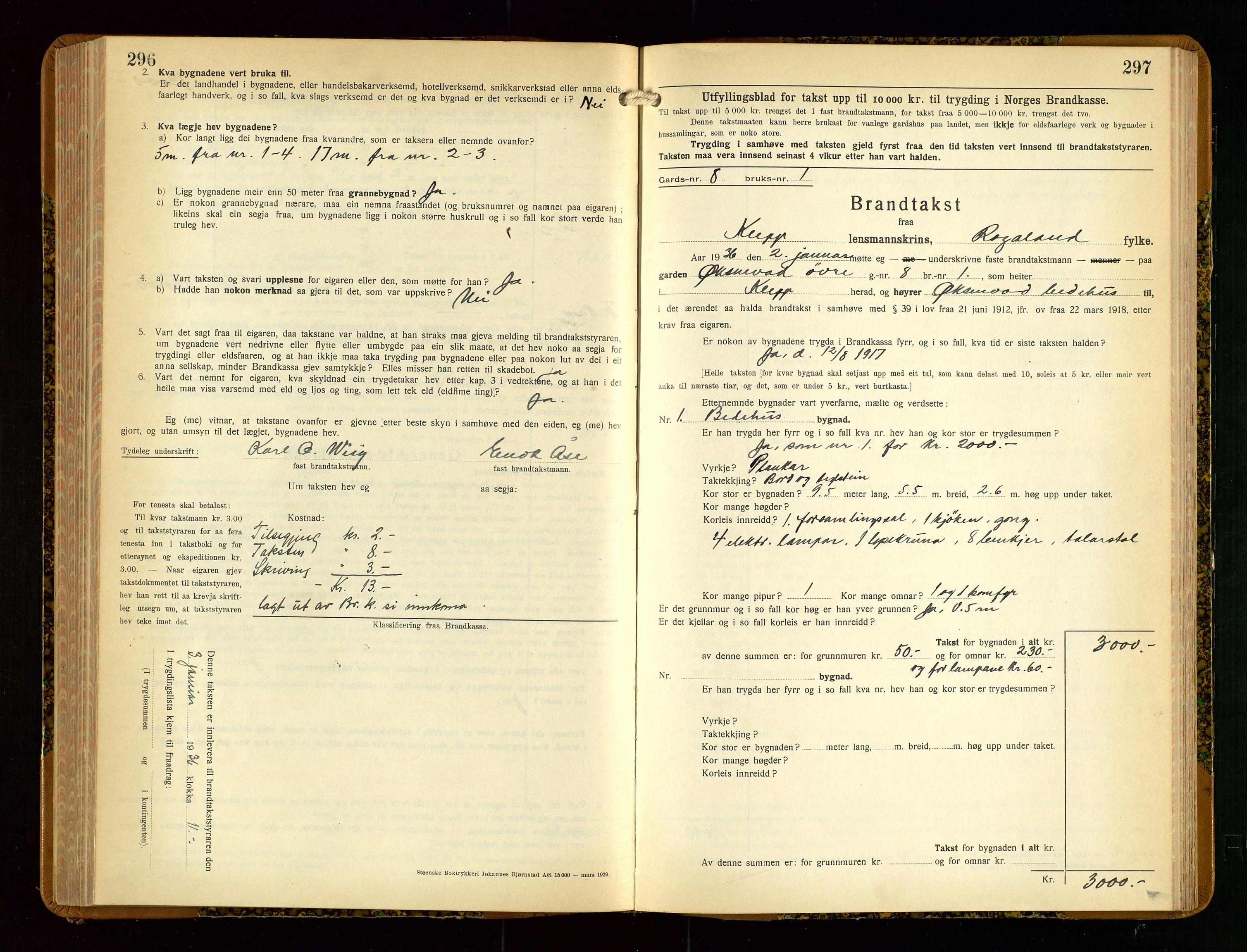 Klepp lensmannskontor, SAST/A-100163/Goc/L0013: "Brandtakstbok" m/register, 1933-1937, p. 296-297