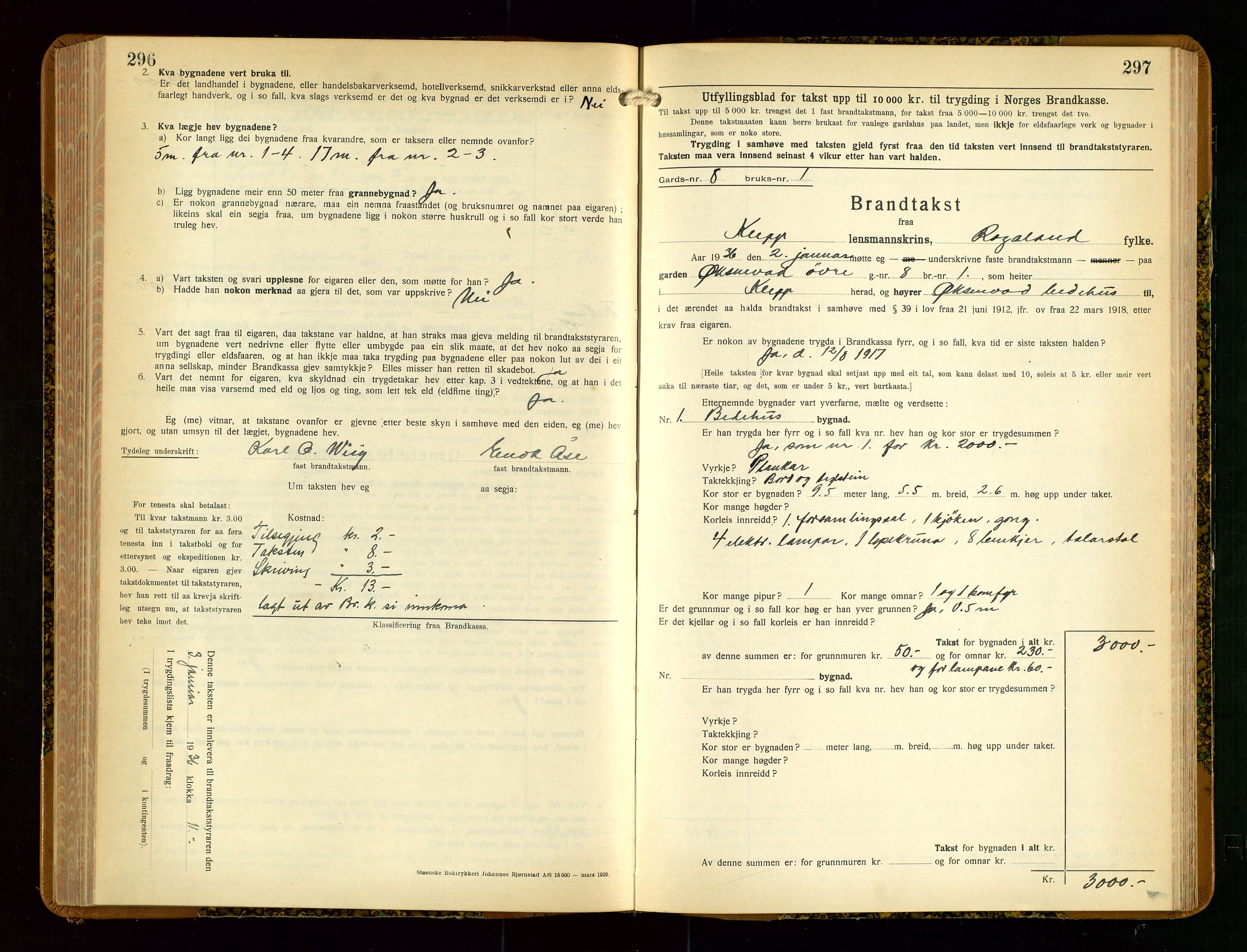 Klepp lensmannskontor, AV/SAST-A-100163/Goc/L0013: "Brandtakstbok" m/register, 1933-1937, p. 296-297