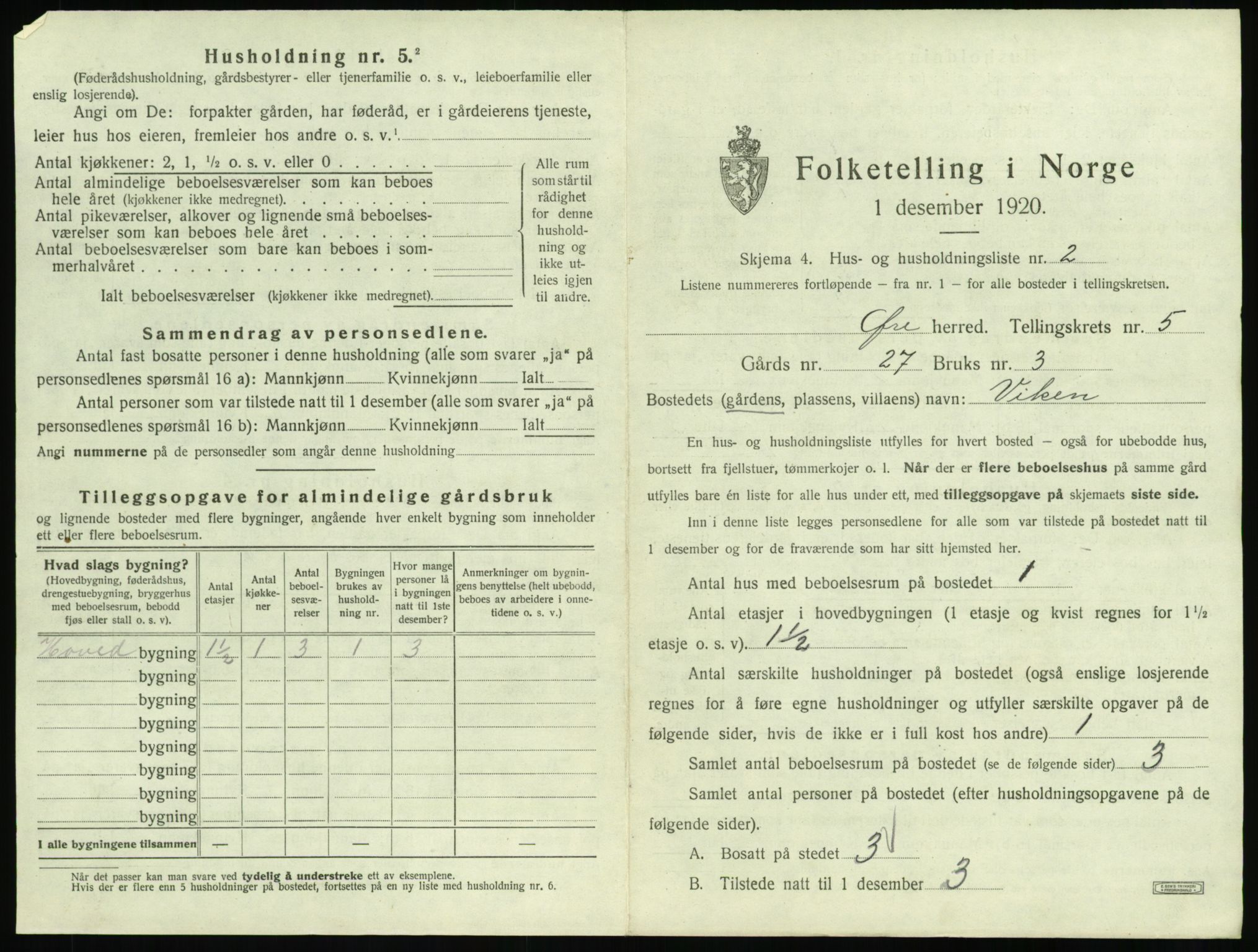 SAT, 1920 census for Øre, 1920, p. 409