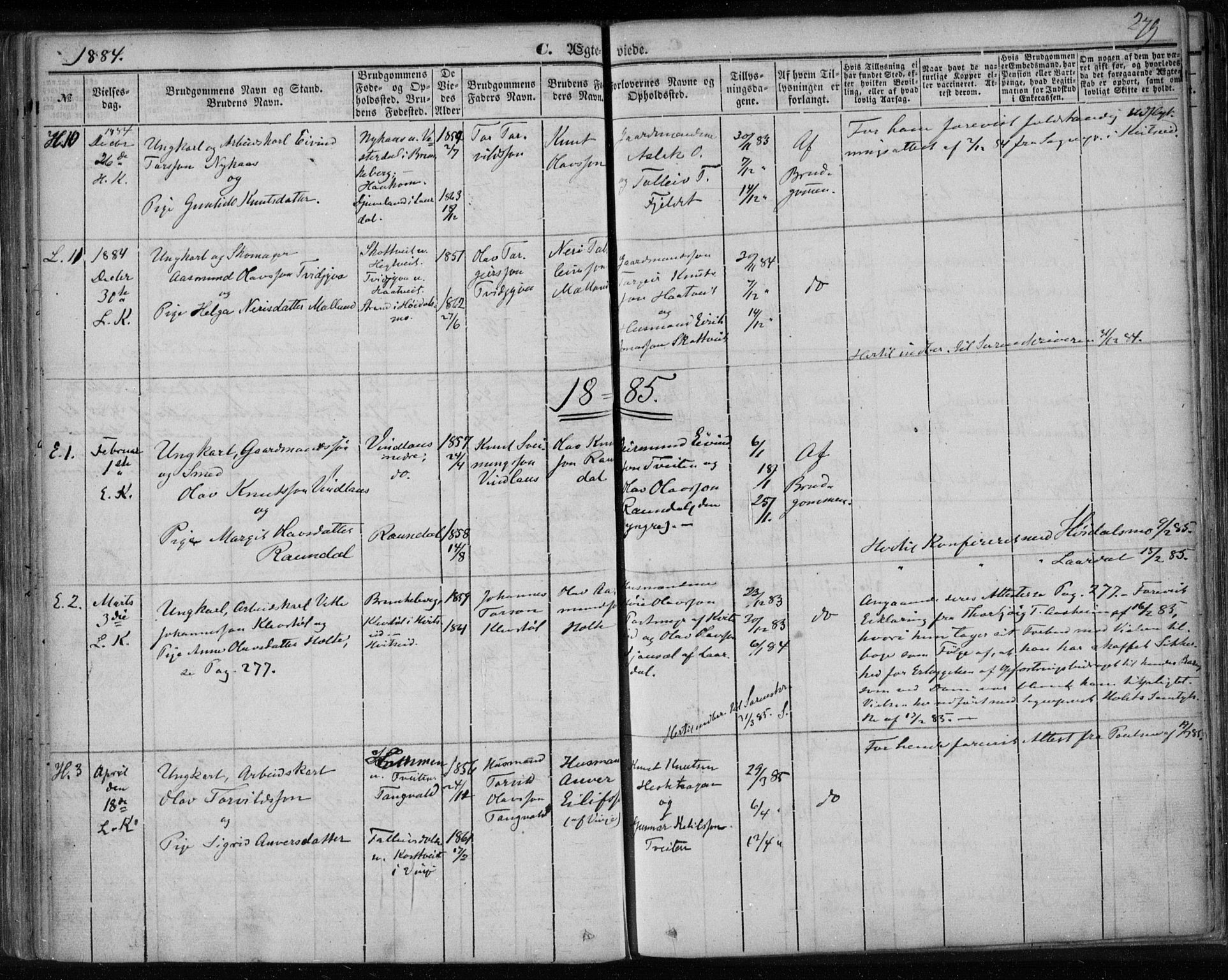 Lårdal kirkebøker, SAKO/A-284/F/Fa/L0006: Parish register (official) no. I 6, 1861-1886, p. 279
