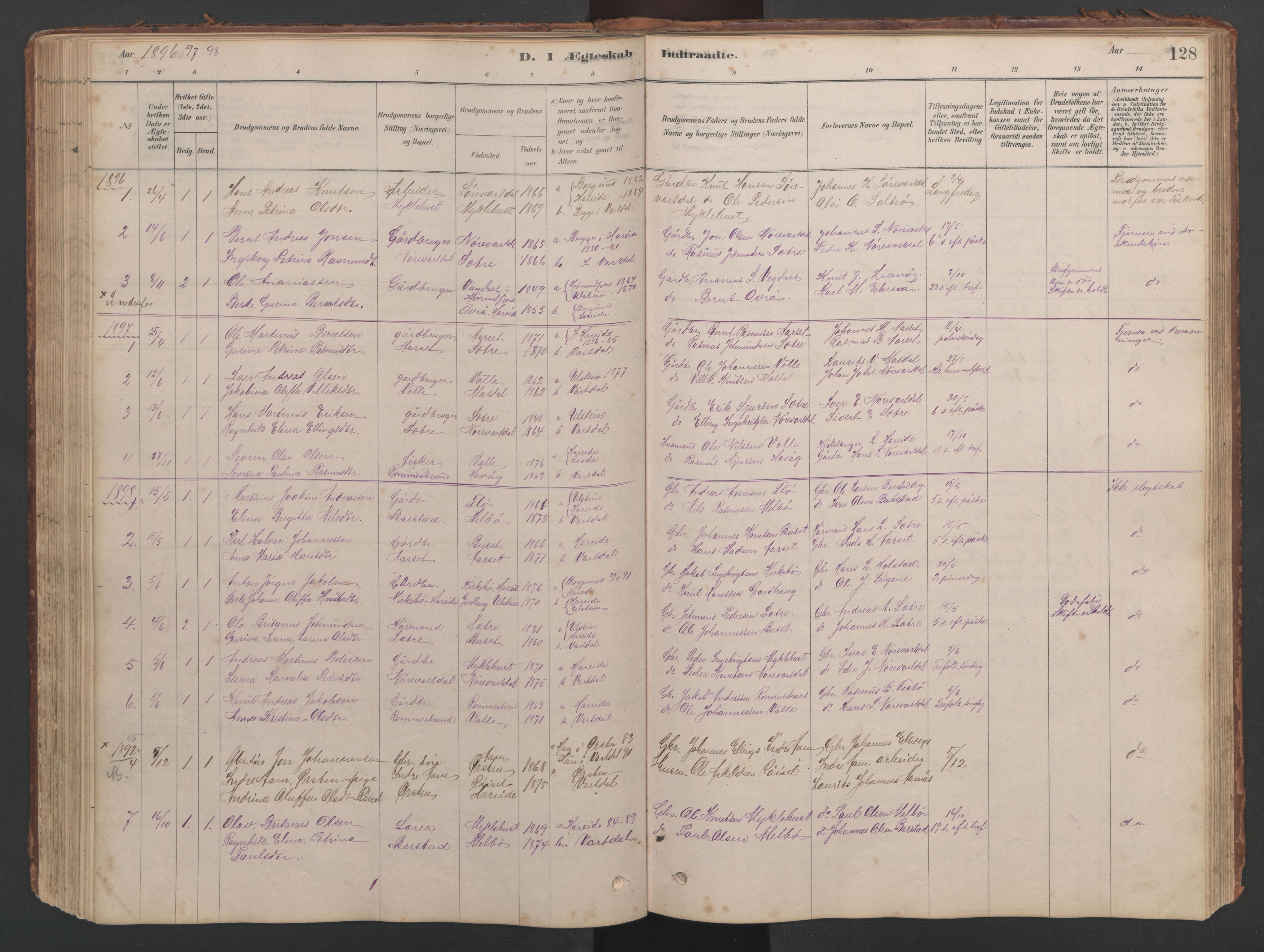 Ministerialprotokoller, klokkerbøker og fødselsregistre - Møre og Romsdal, SAT/A-1454/514/L0201: Parish register (copy) no. 514C01, 1878-1919, p. 128