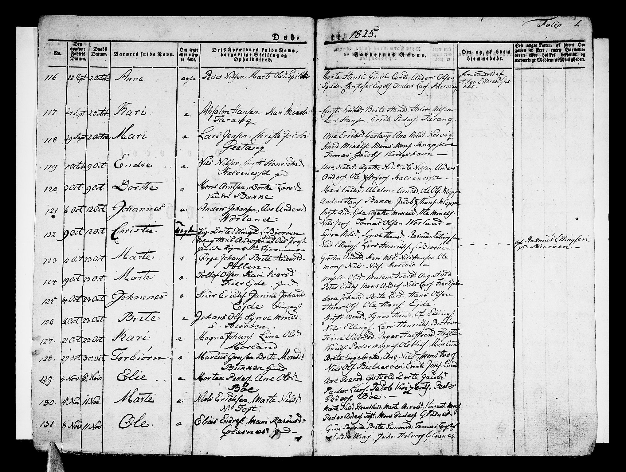 Sund sokneprestembete, SAB/A-99930: Parish register (official) no. A 12, 1825-1835, p. 1