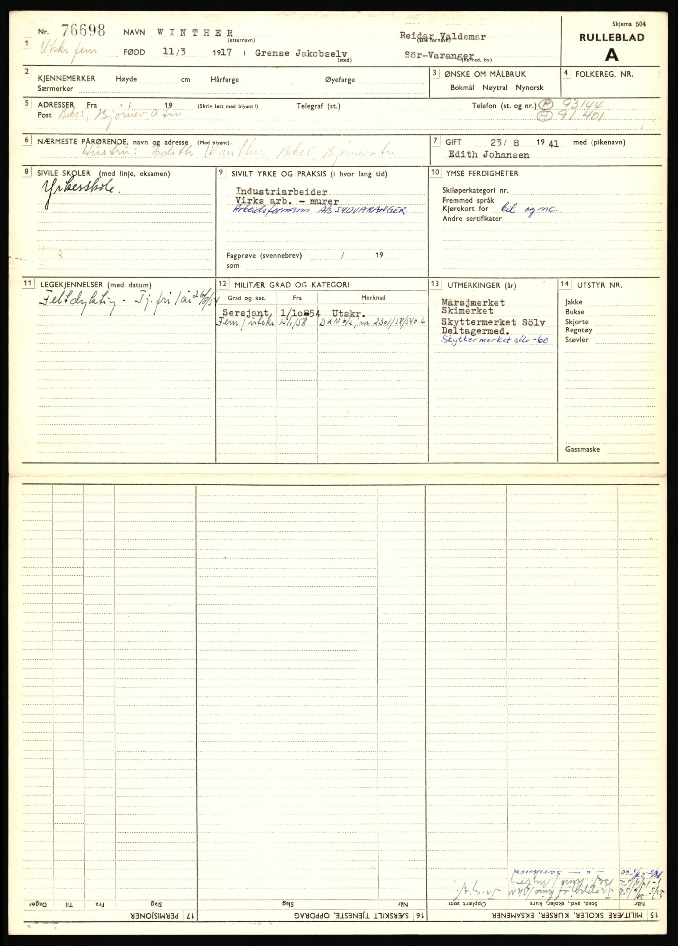 Forsvaret, Varanger bataljon, AV/RA-RAFA-2258/1/D/L0456: Rulleblad og tjenesteuttalelser for befal født 1916-1919 og 1921-1923, 1916-1923, p. 197