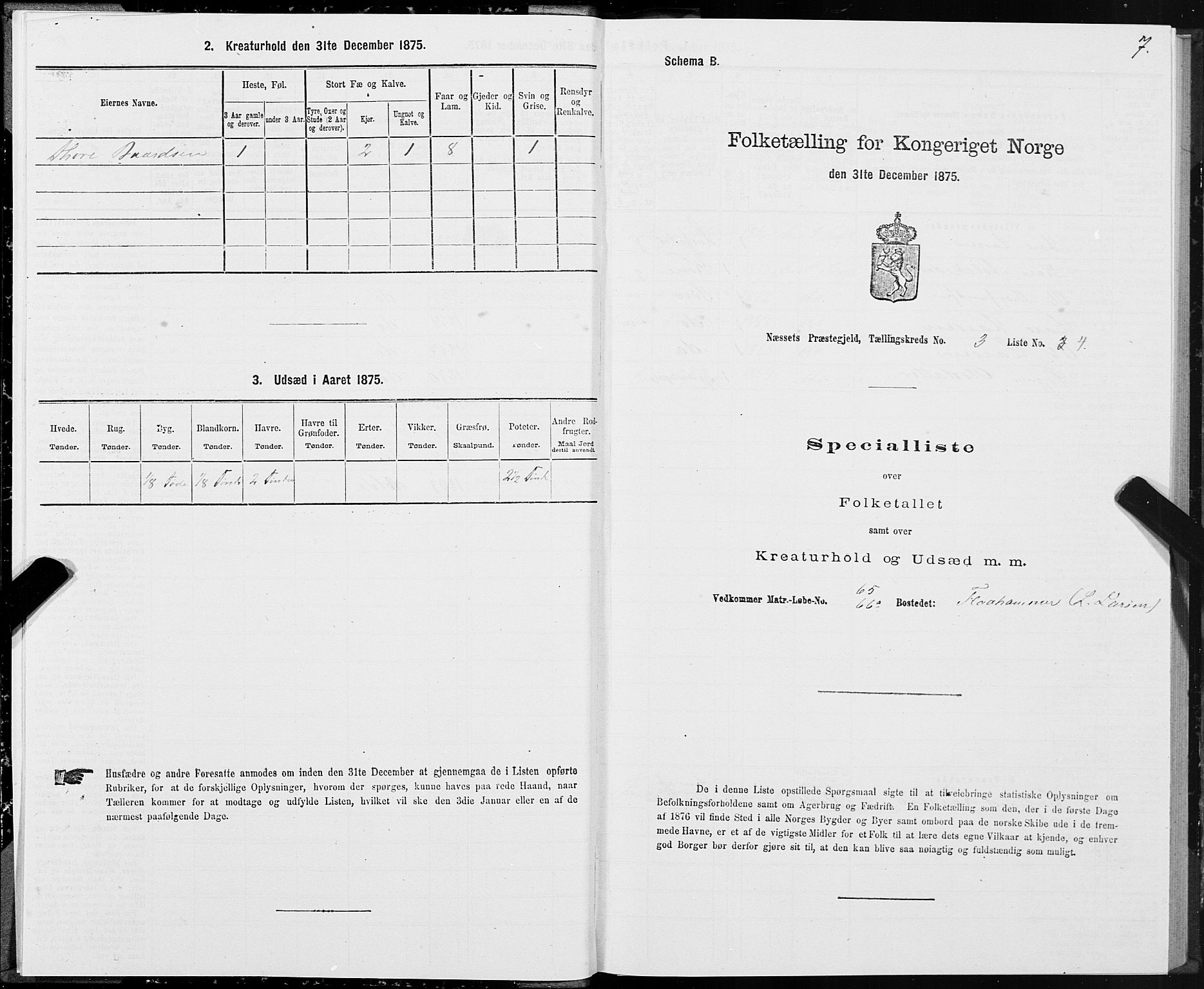 SAT, 1875 census for 1543P Nesset, 1875, p. 2007