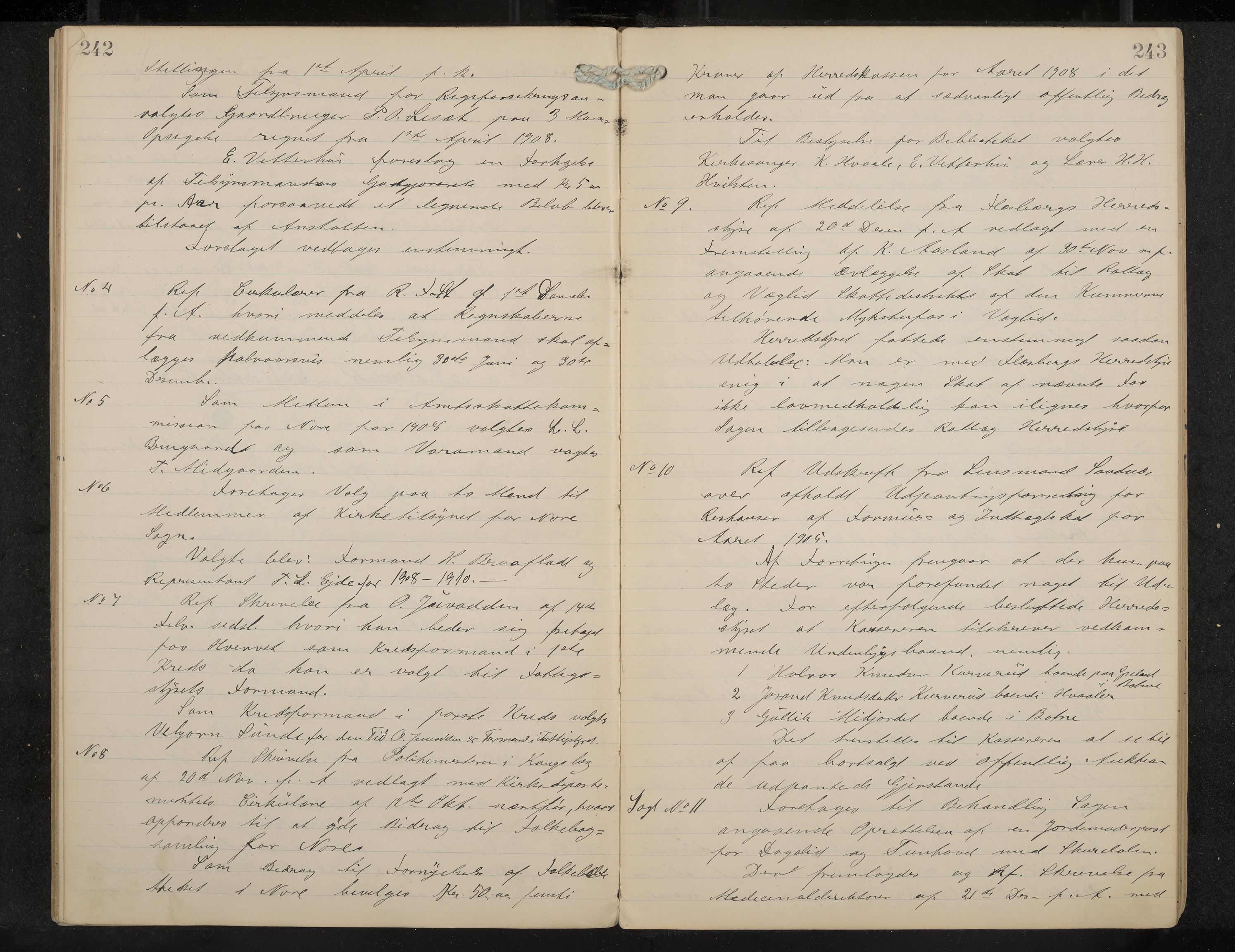 Nore formannskap og sentraladministrasjon, IKAK/0633021-2/A/Aa/L0001: Møtebok, 1901-1911, p. 242-243