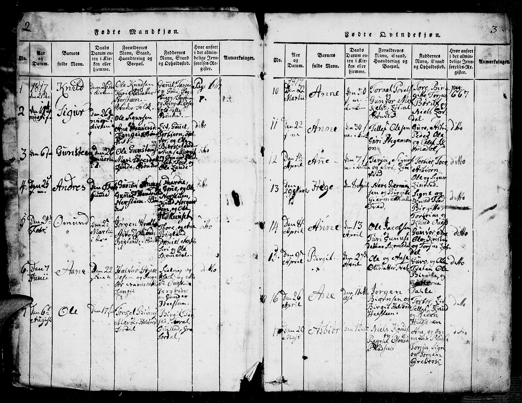 Bygland sokneprestkontor, AV/SAK-1111-0006/F/Fa/Fab/L0003: Parish register (official) no. A 3, 1816-1841, p. 2-3